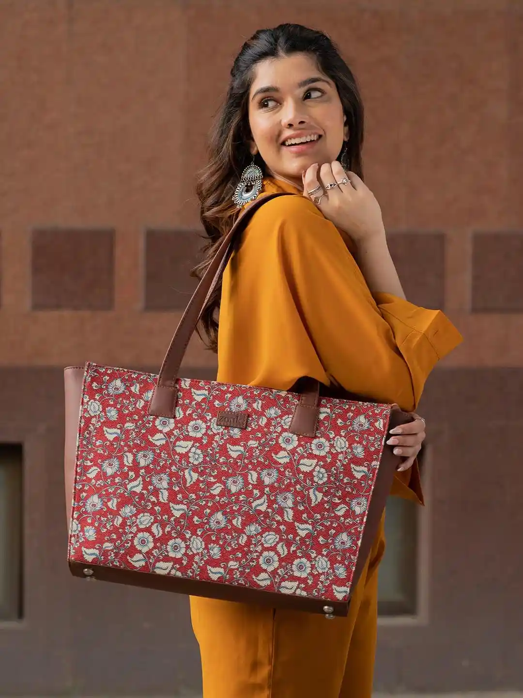 Buy ZOUK Floral Printed Structured Tote Bag Handbags for Women