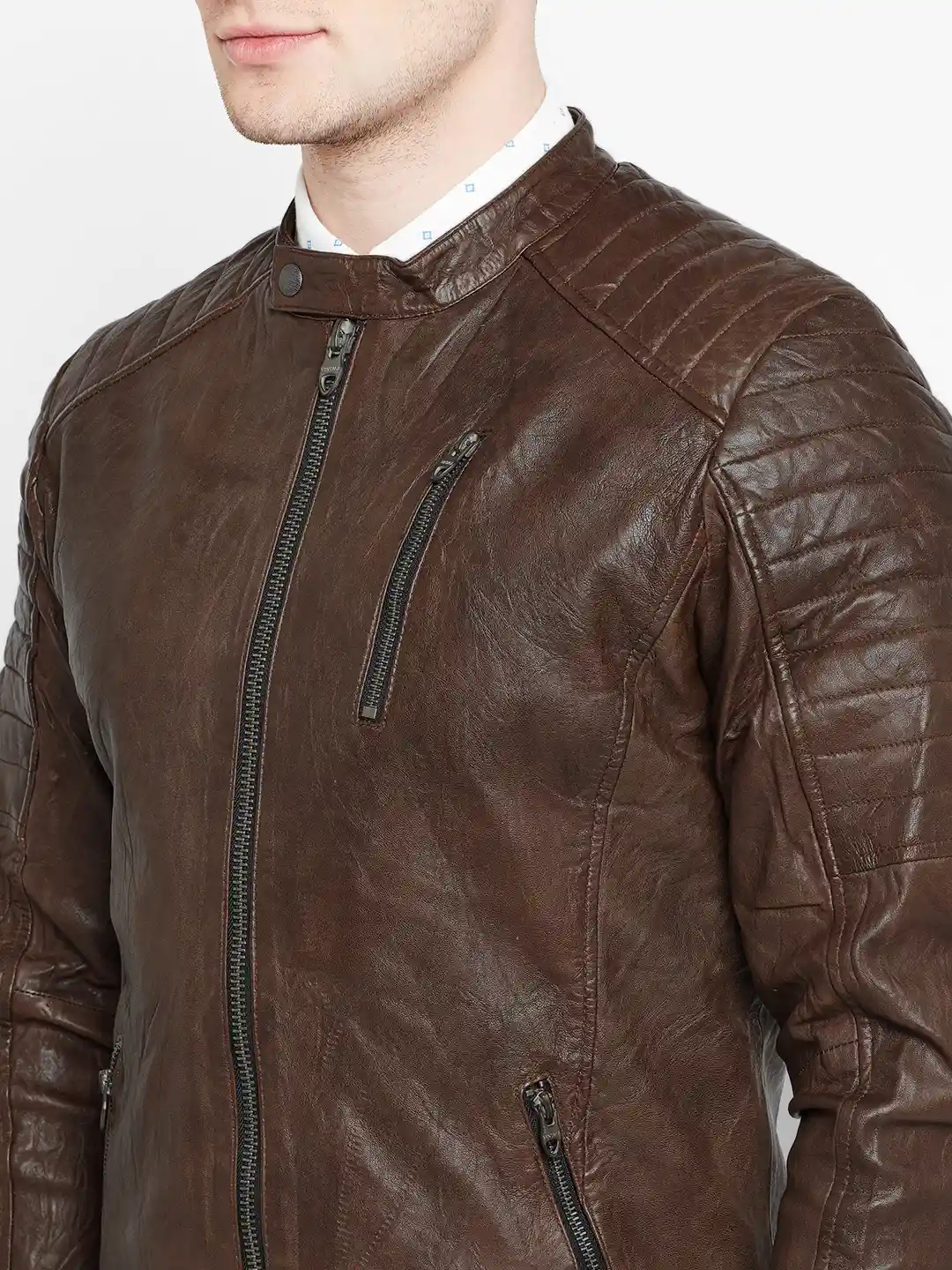 Buy Jack Jones Men Brown Solid Lamb Leather Jacket Jackets for