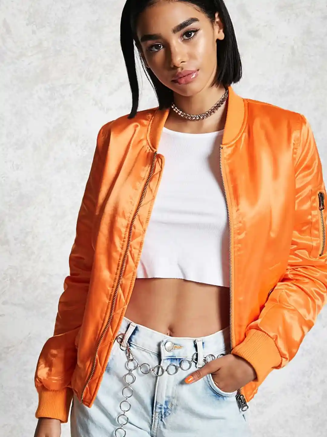 Buy FOREVER 21 Women Orange Solid Bomber Jacket Jackets for
