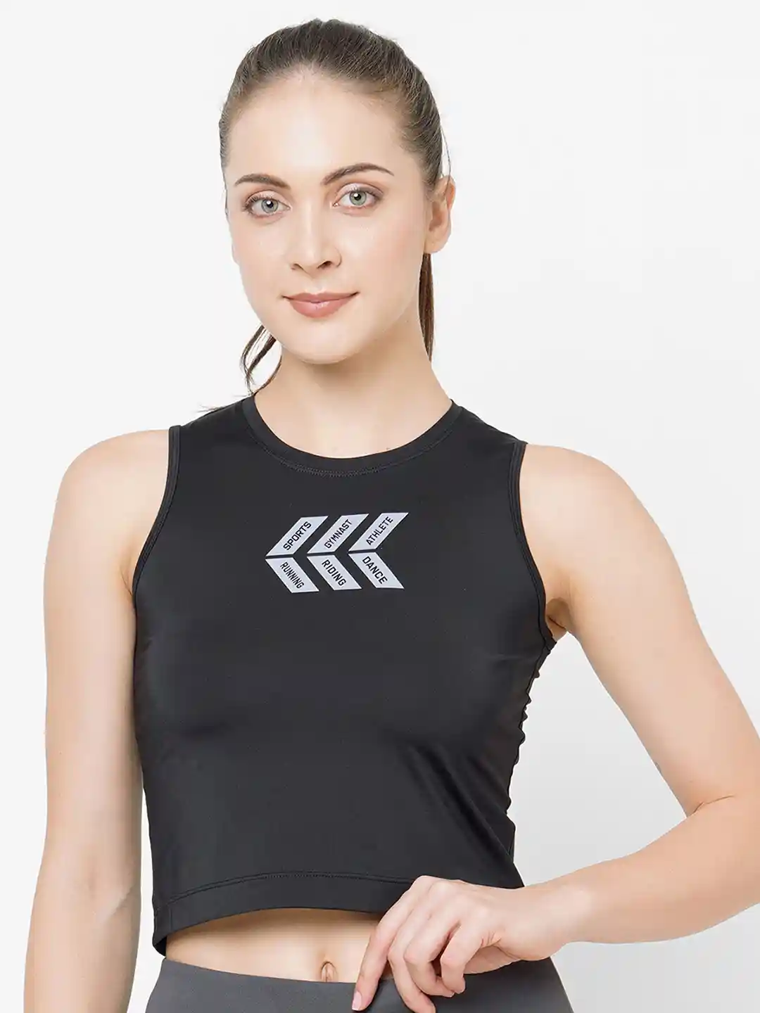 LAASA SPORTS Typography Printed Sleeveless Crop Tank Top