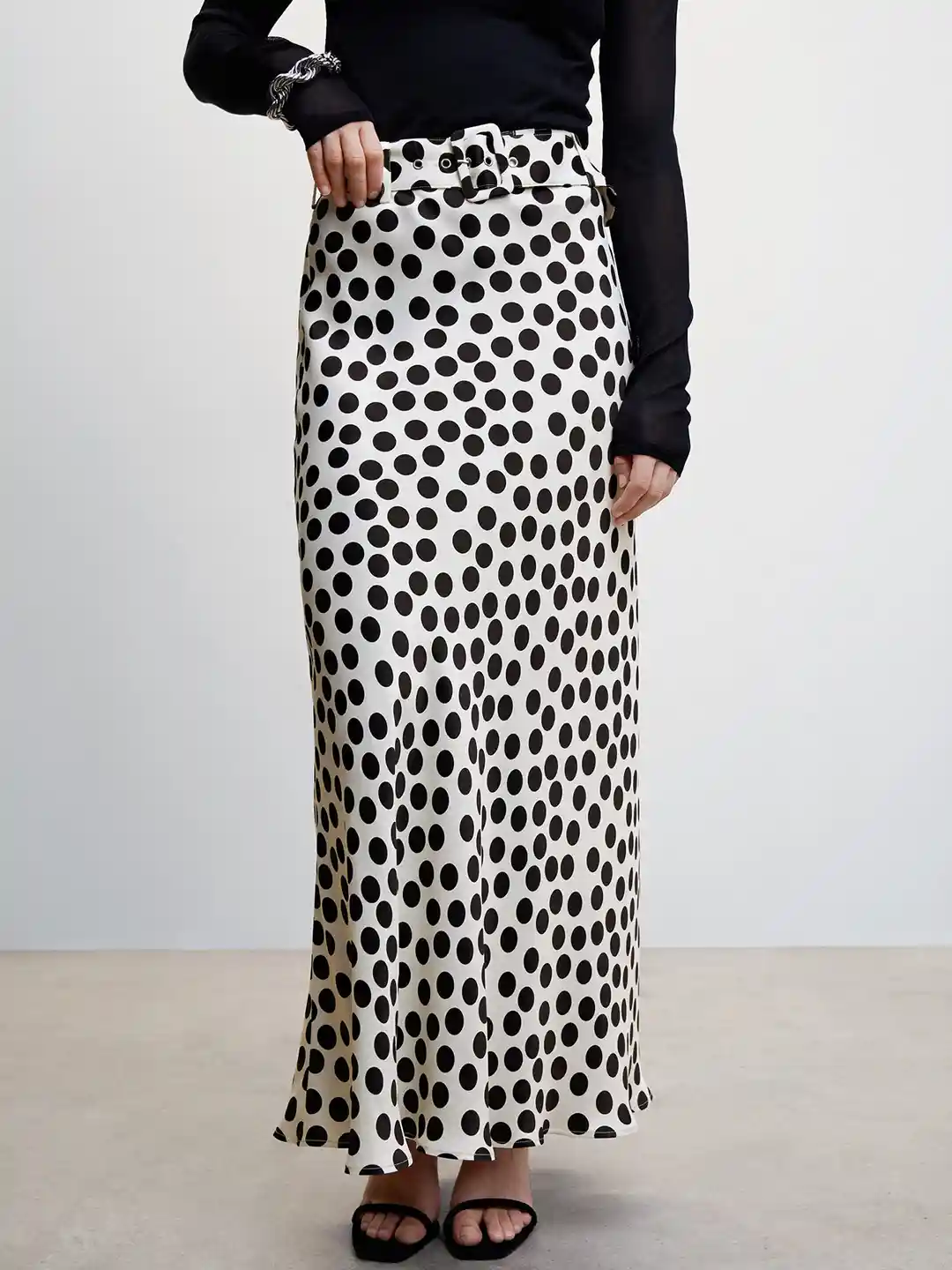 Buy MANGO Polka Dots Print Maxi Skirt with Belt Skirts for Women