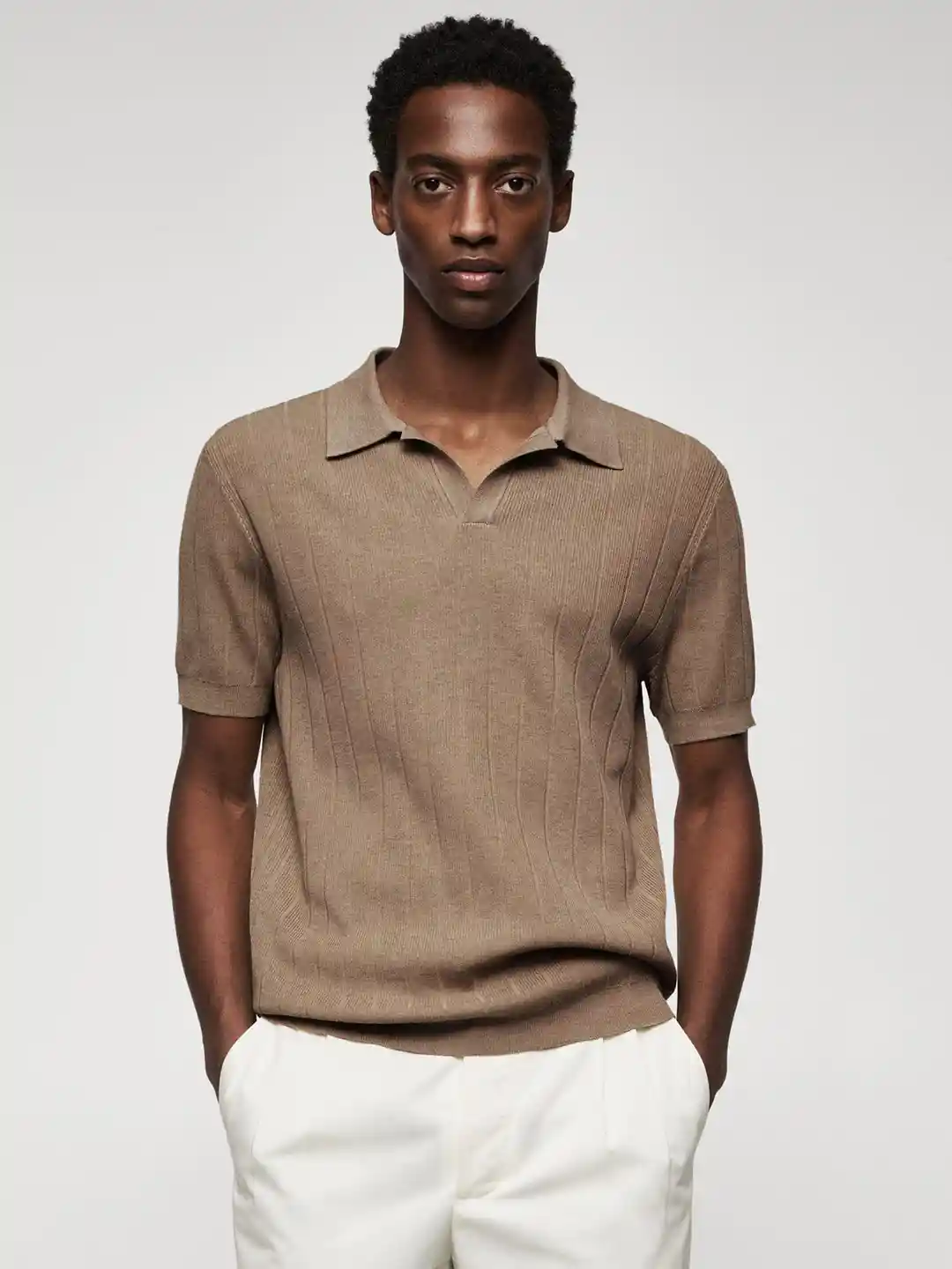 MANGO MAN Ribbed Polo Collar T-shirt