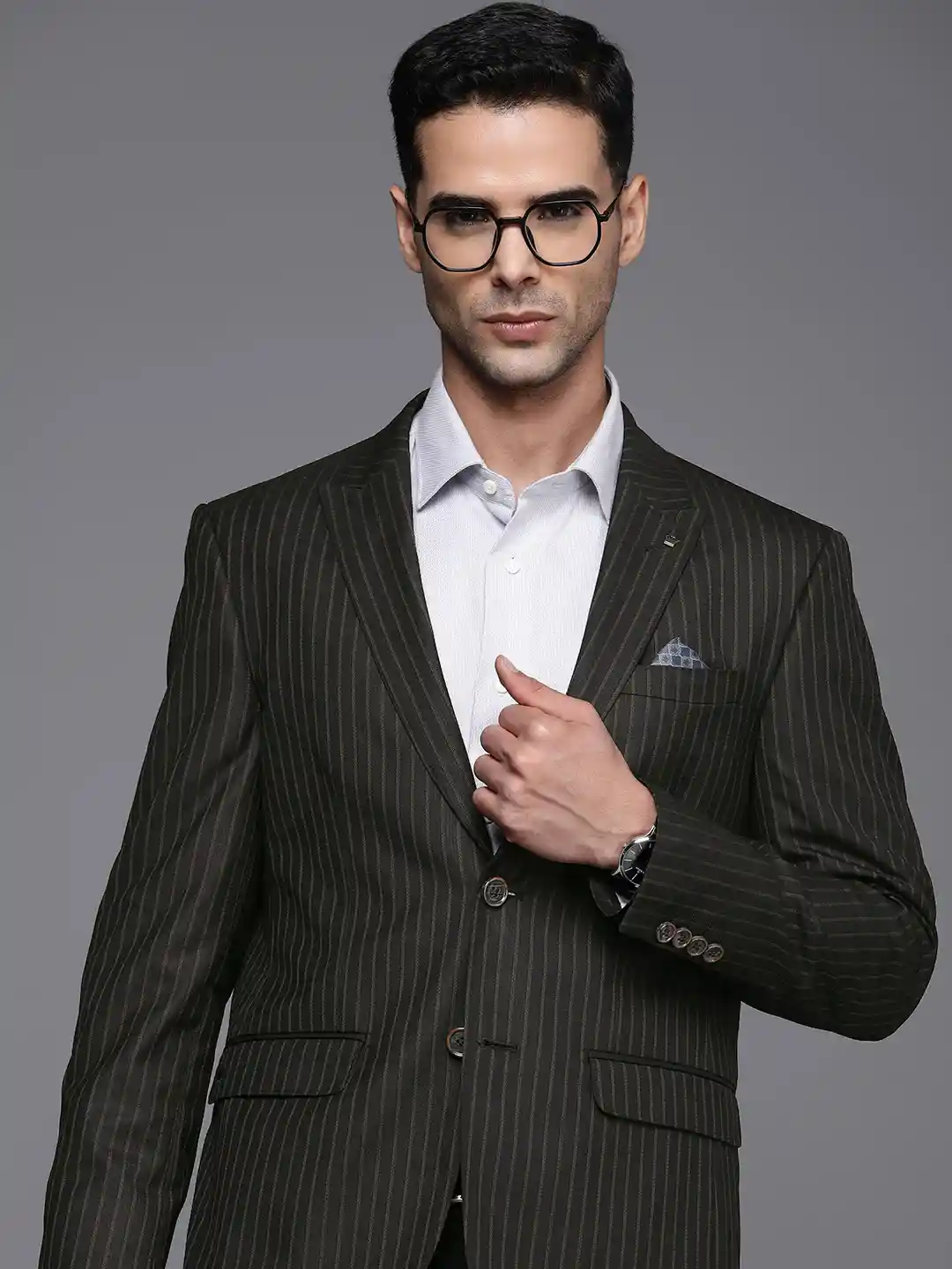 Buy Louis Philippe Men Striped Slim Fit Single-Breasted Formal