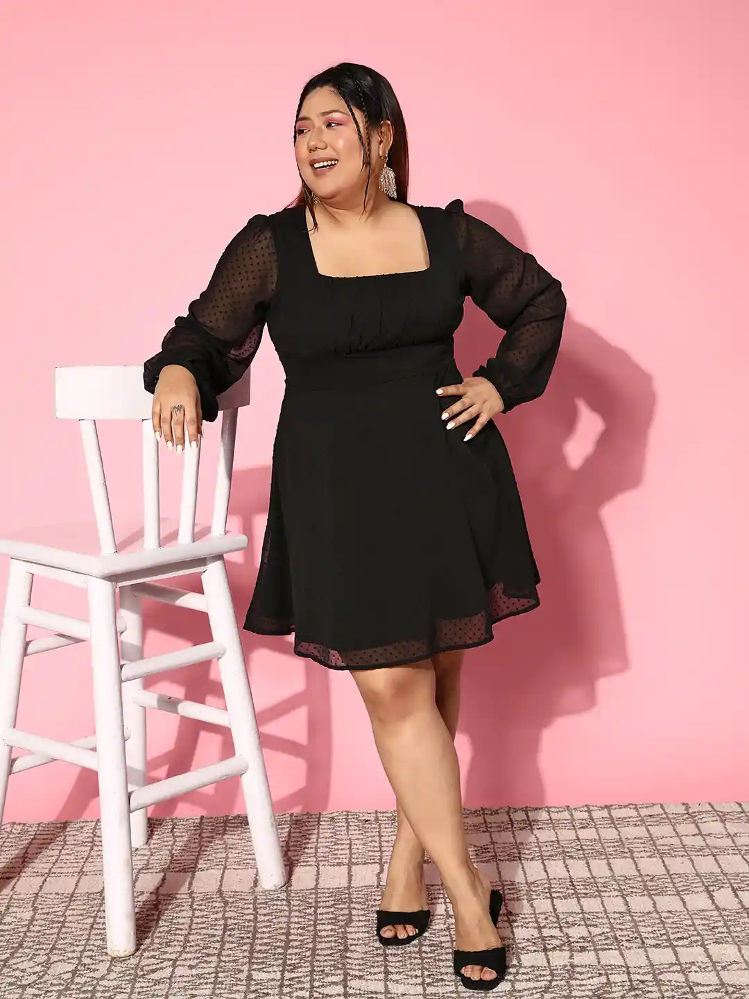 Berrylush Curve Plus Size Puff Sleeve Chiffon Fit Flare Dress