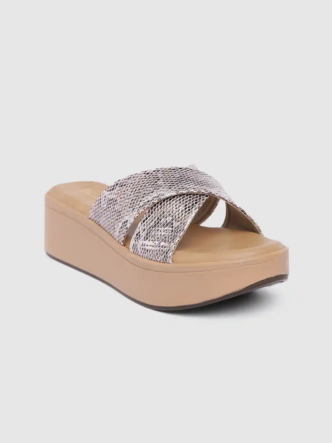 Buy Inc Snake Print Textured Criss-Cross Strap Wedges Heels - Main Image