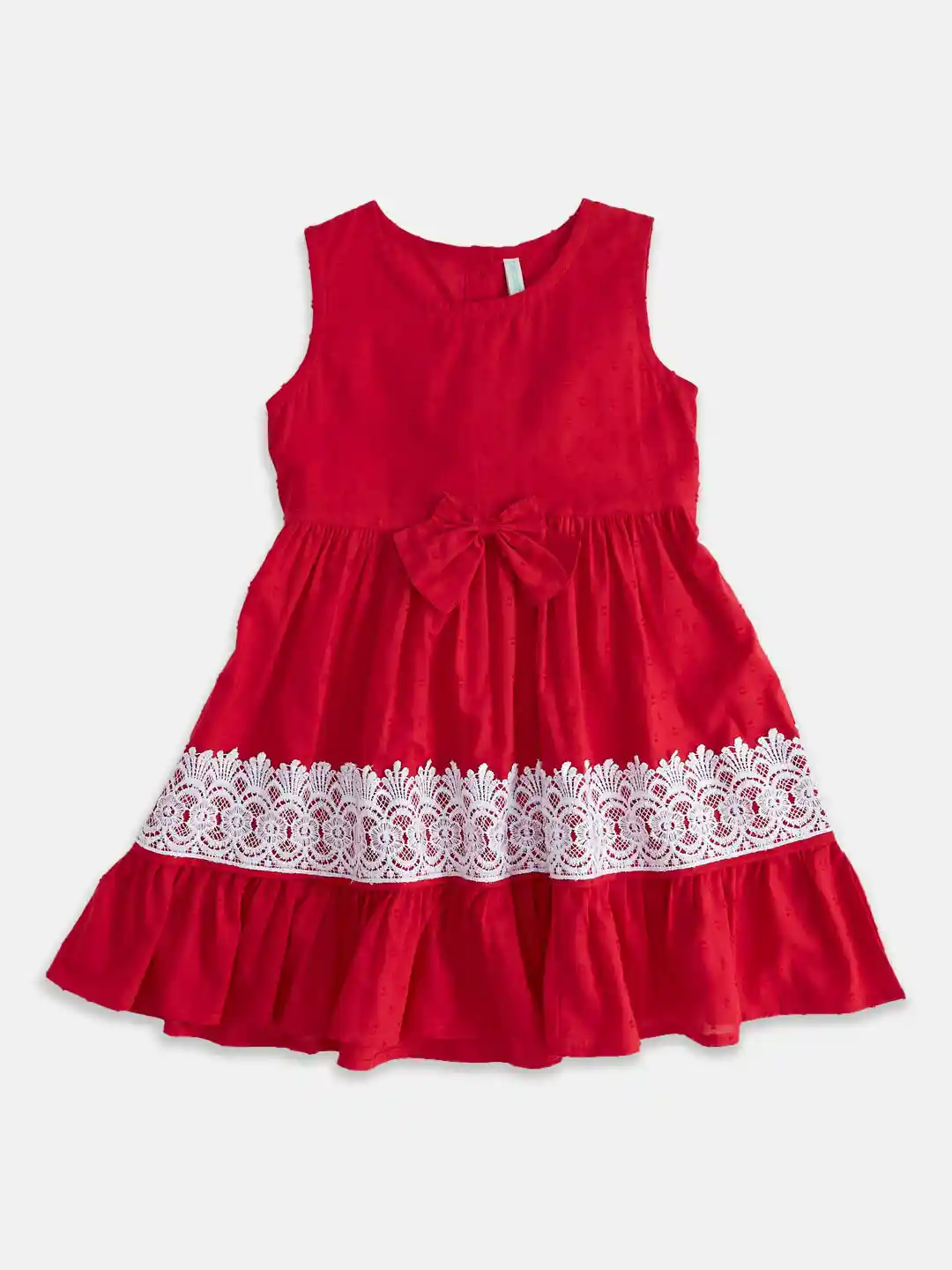 Buy Pantaloons Junior Girls Round Neck Laced Bow Details Cotton - Main Image