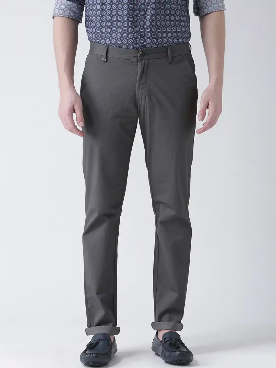 Buy Numero Uno Men Grey Slim Fit Self-Design Regular Trousers