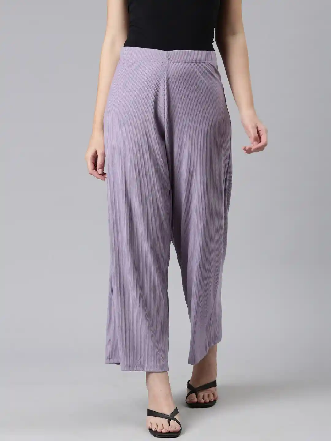 Buy Go Colors Women Mid Rise Knitted Ribbed Palazzo Palazzos for