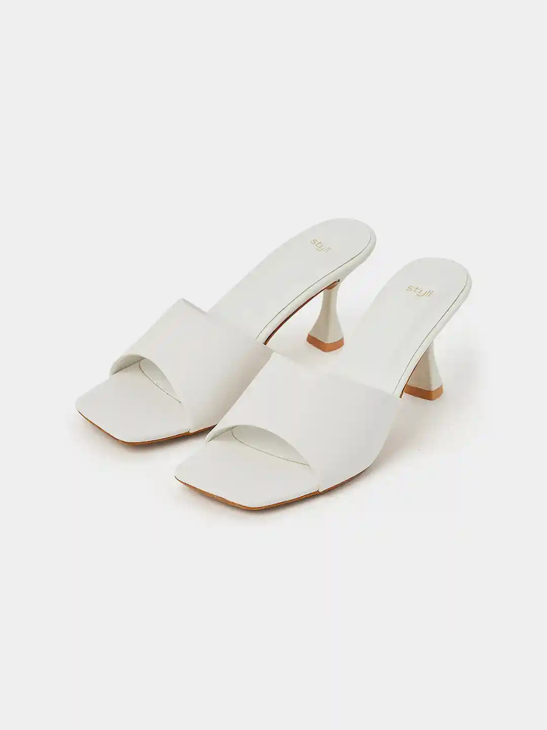 Buy Styli White Open Toe Kitten Heel Mules Heels for Women