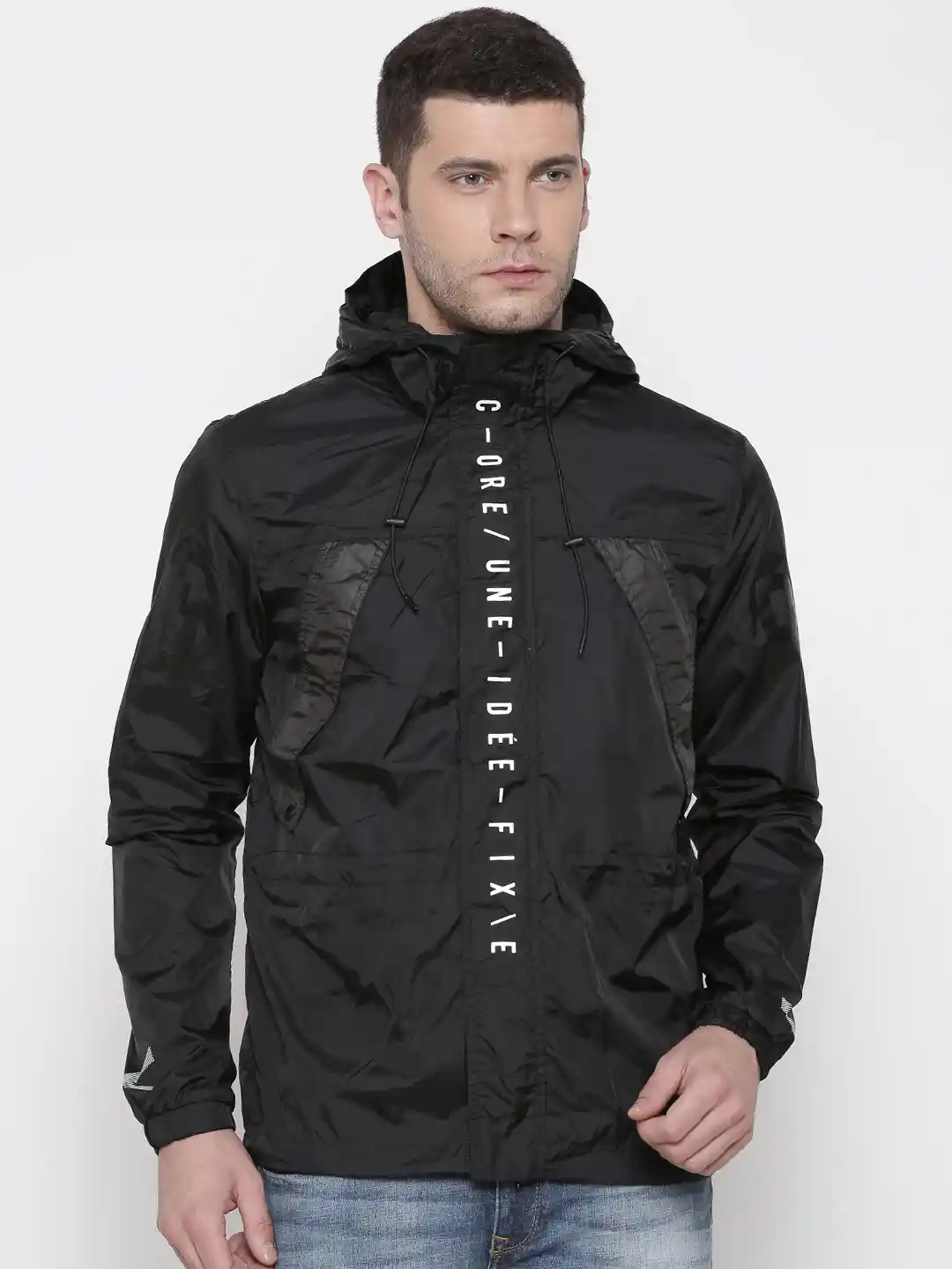 Buy Jack Jones Men Black Solid Windcheater Hooded Sporty Jacket