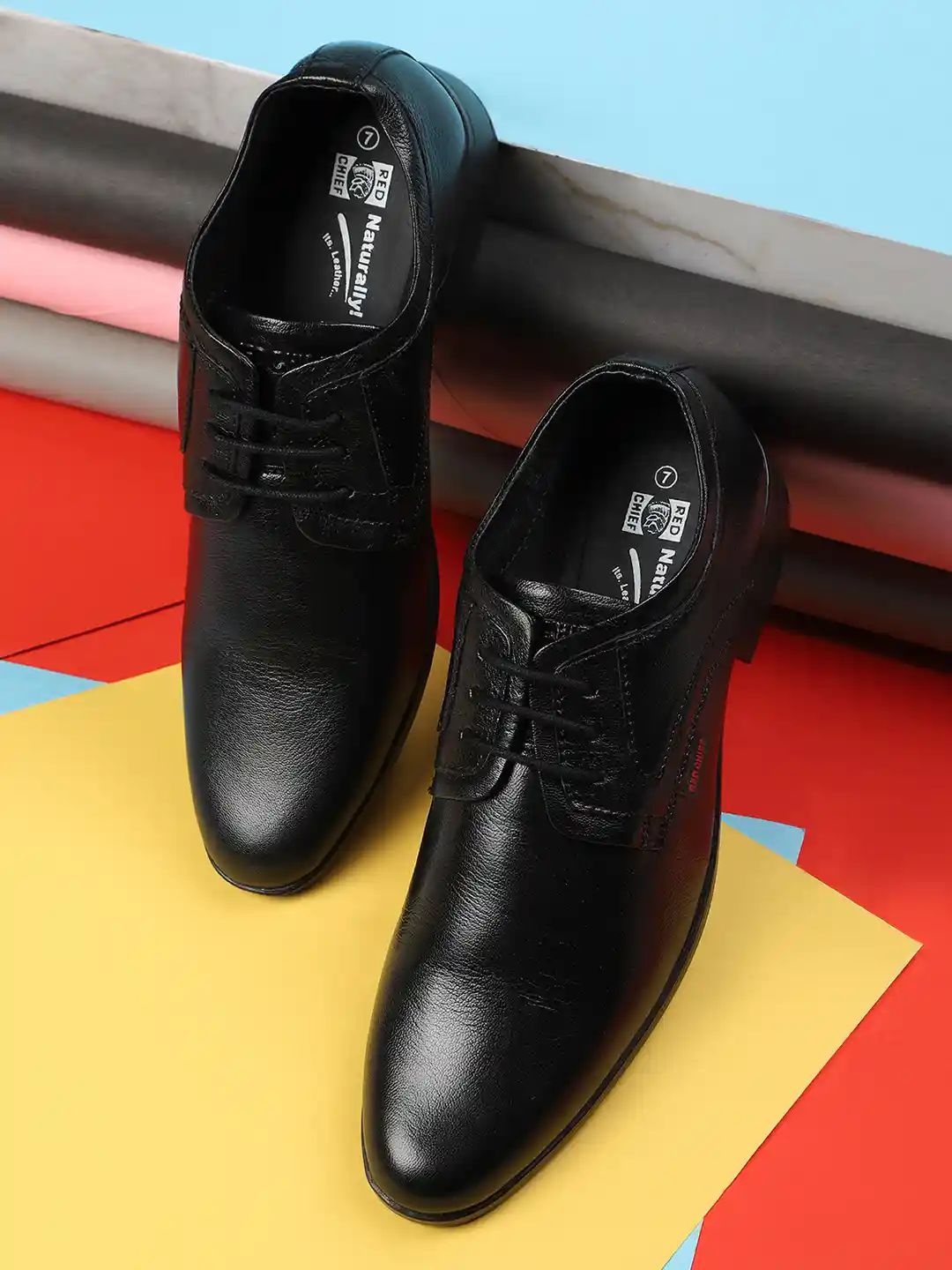 Red Chief Men Black Leather Formal Derby Shoes