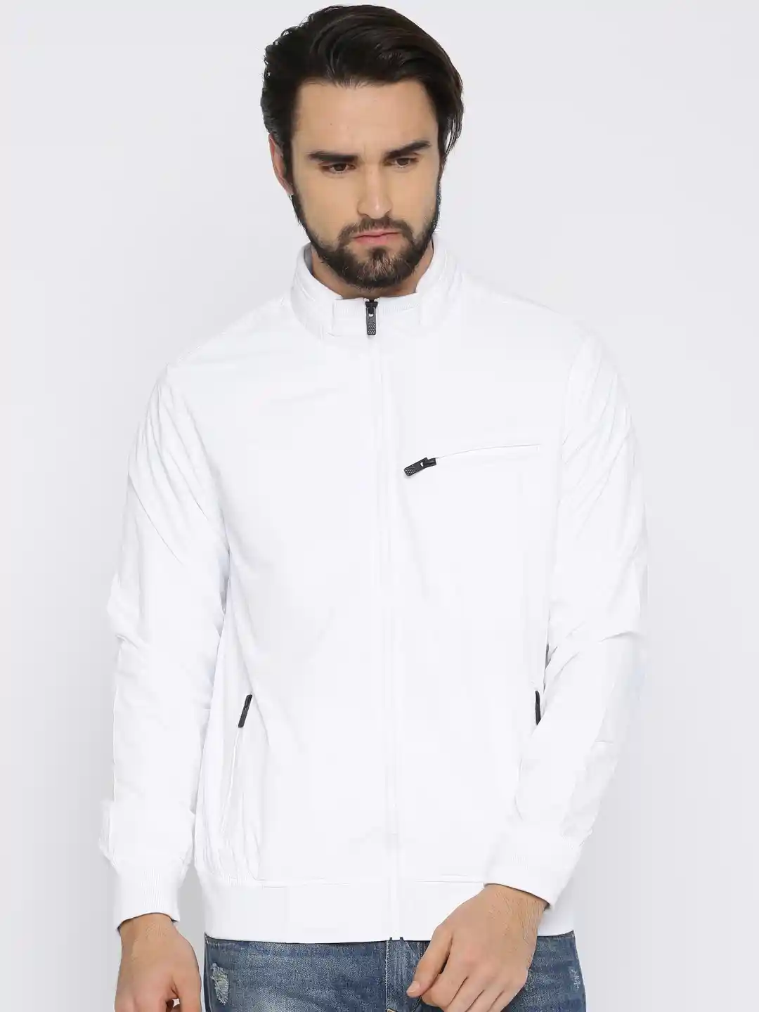 Buy Parx Men White Solid Windcheater Bomber Jacket - Jackets for