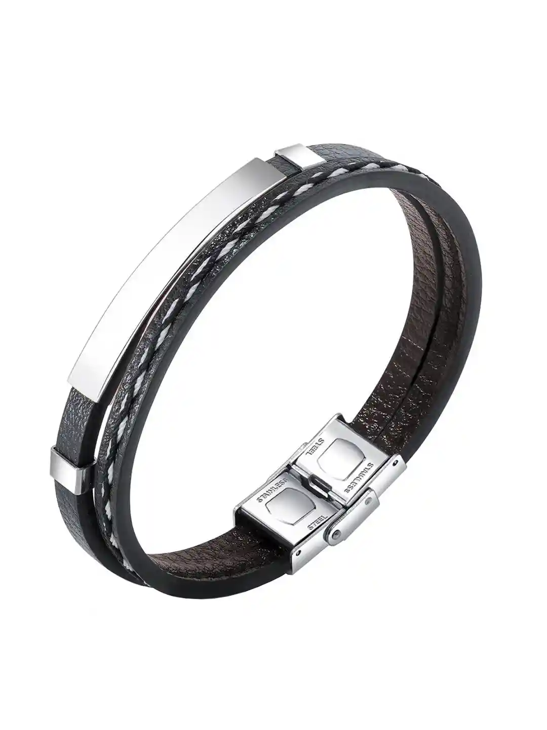 Buy ZIVOM Men Leather Silver-Plated Link Bracelet - Bracelet for