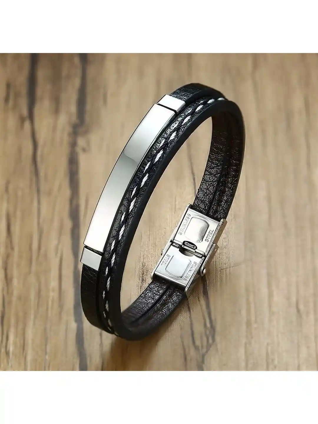 Buy ZIVOM Men Leather Silver-Plated Link Bracelet - Bracelet for