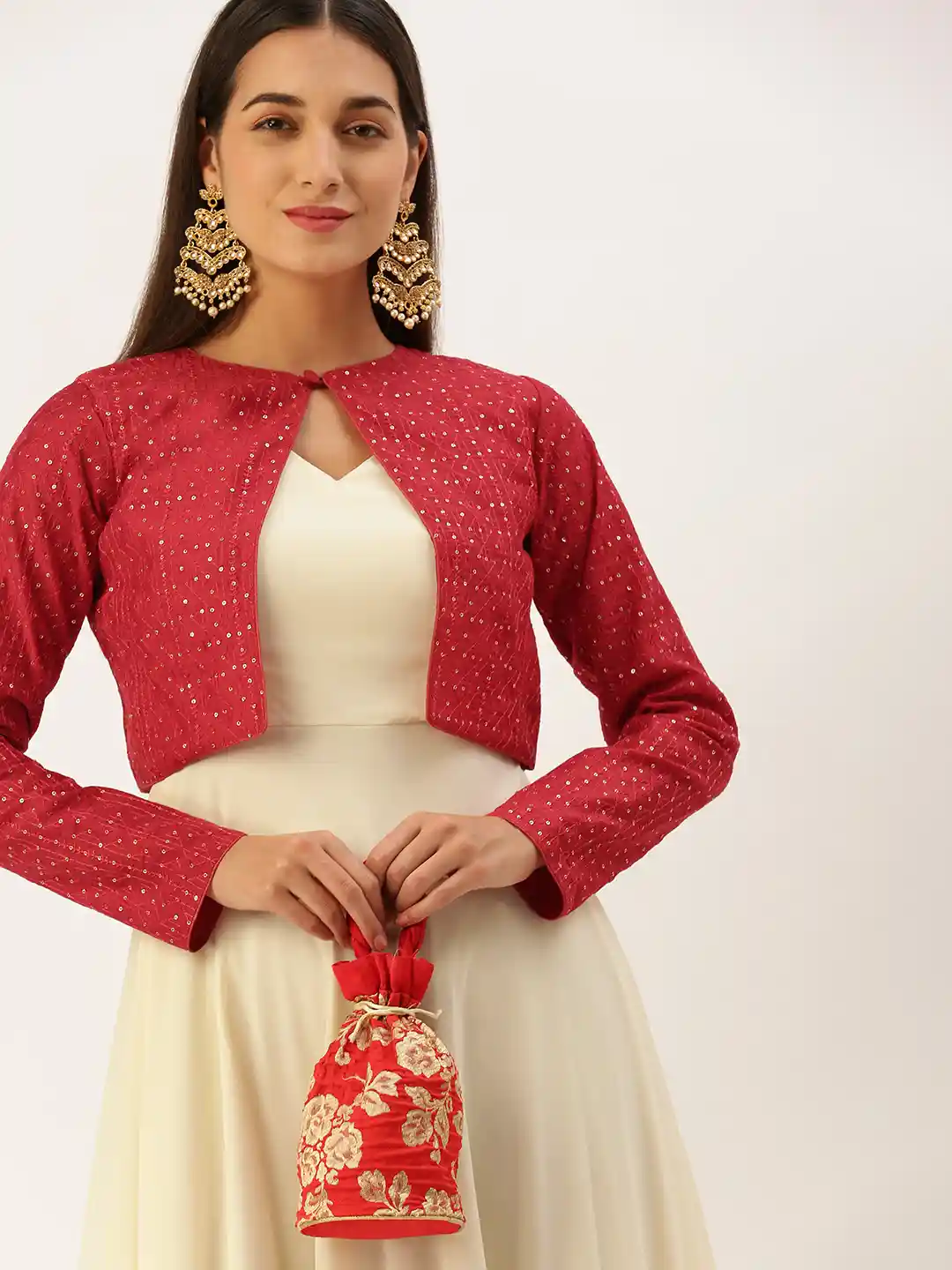 Buy Ethnovog Embroidered Maxi Gown Dress With Jacket Dresses for