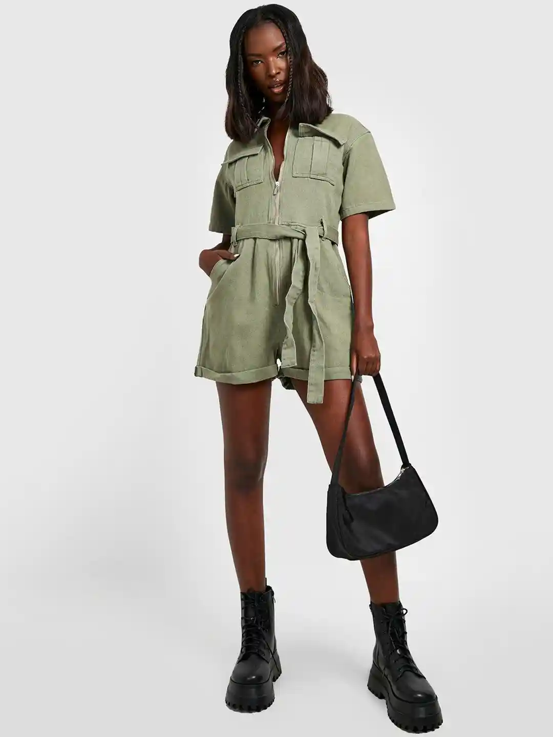 Buy Boohoo Cargo Denim Playsuit With Belt Jumpsuit for Women