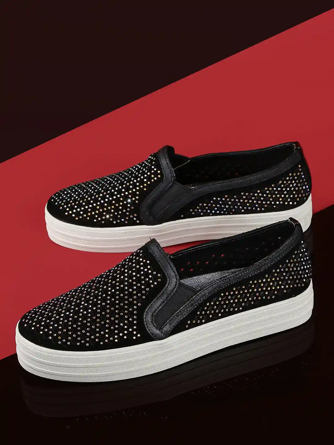 Buy Skechers Women Black Embellished DOUBLE UP DIAMOND GIRL Slip - Main Image