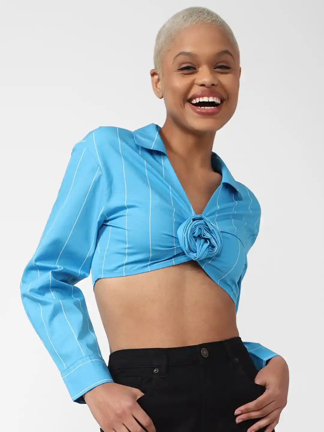 Buy FOREVER 21 Vertical Striped Twisted Pure Cotton Shirt Style