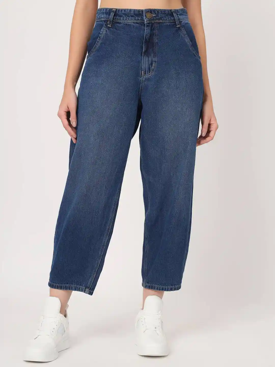 Beatnik Women High-Rise Low Distress Light Fade Jeans Slouchy Fit