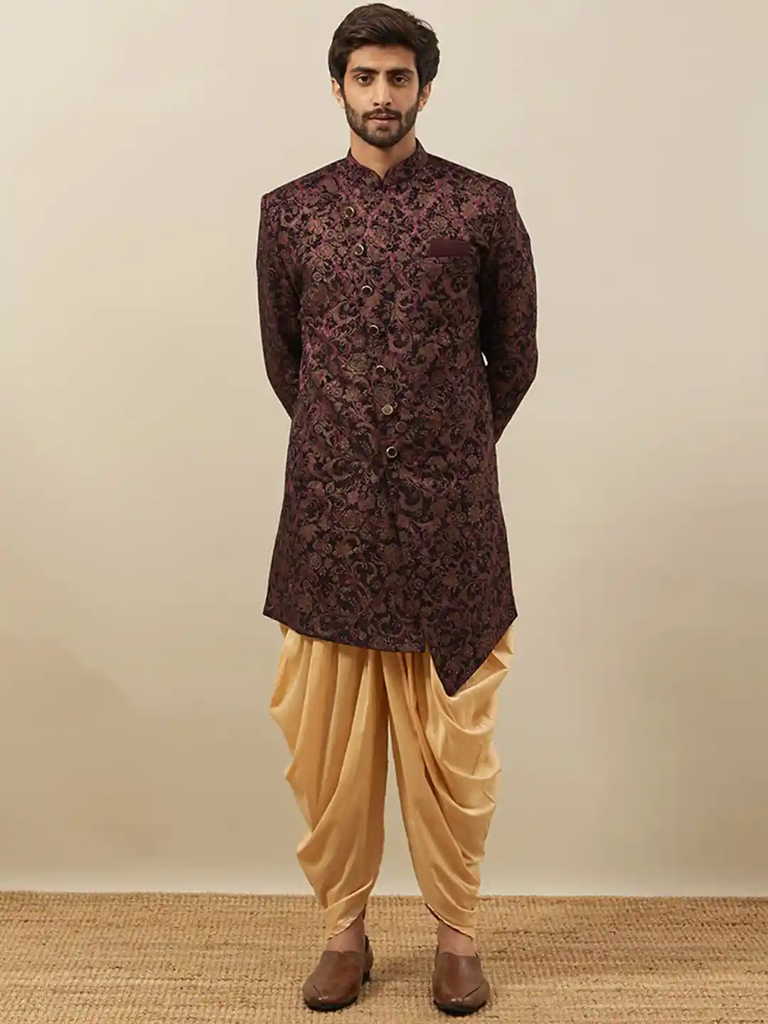 Buy Manyavar Self Design Velvet Sherwani Set Sherwani for Men