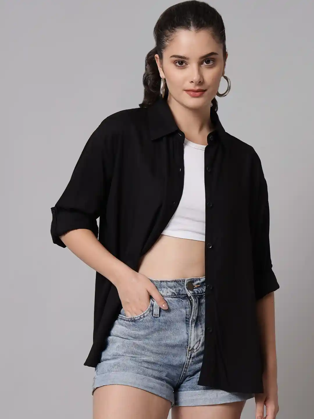 Funday Fashion Boxy Fit Spread Collar Long Sleeves Casual Shirt