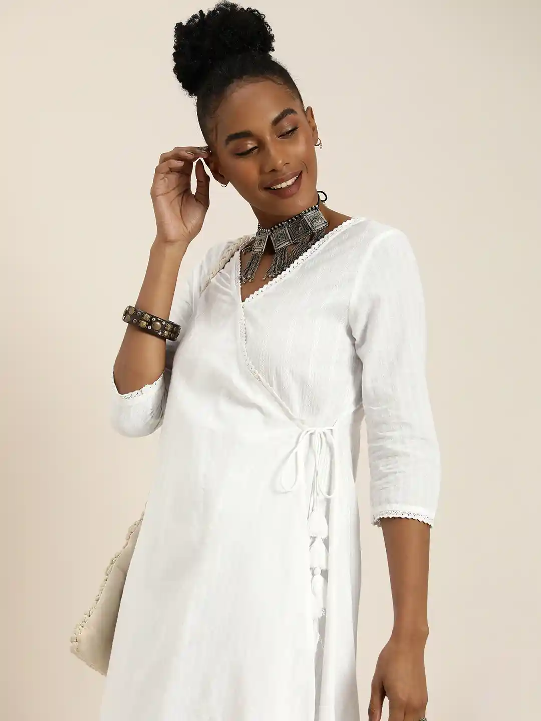 Buy Taavi Self Design Woven Festive Wrap Ethnic Dress With Tie-ups