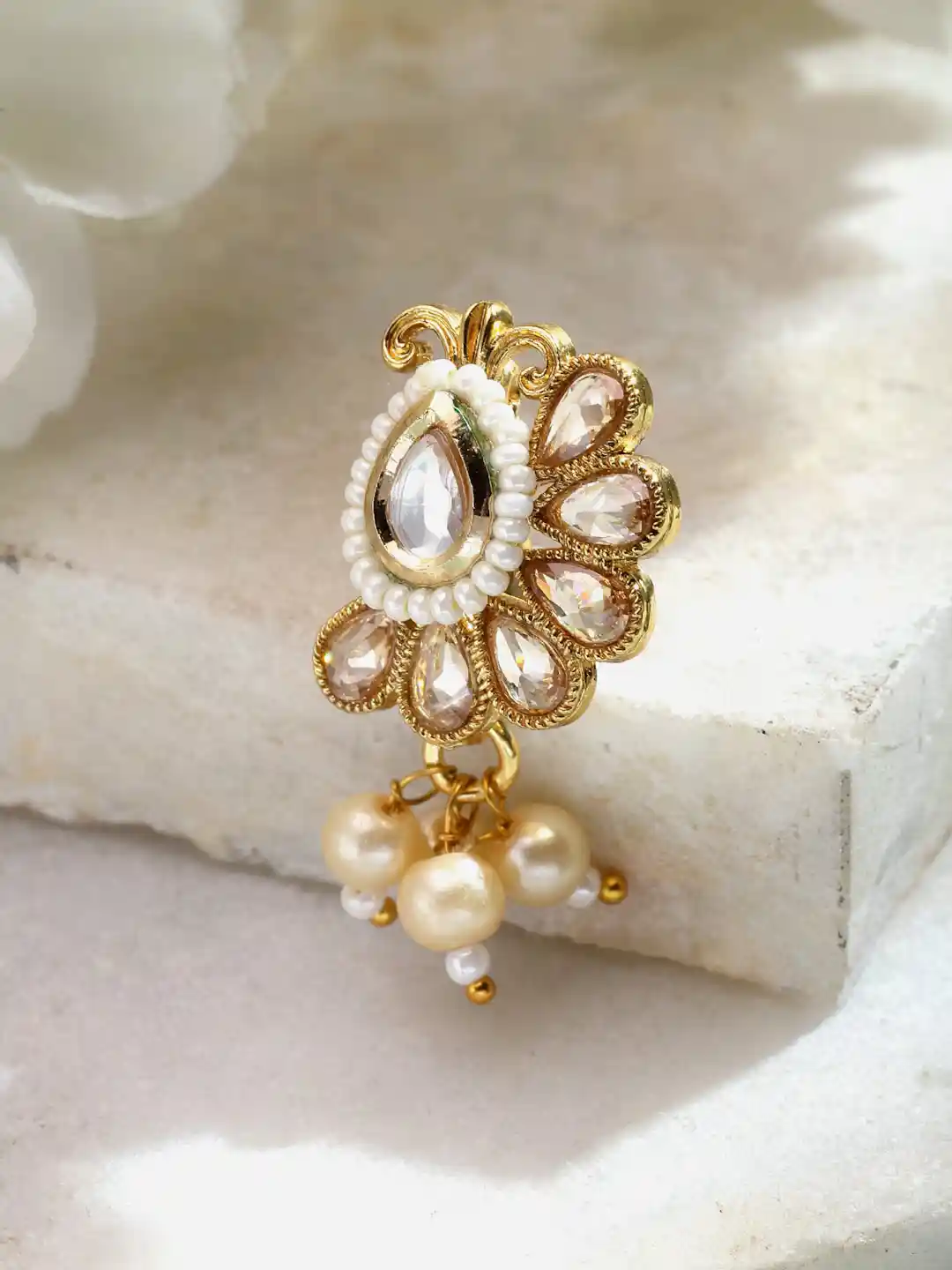 Buy Sanjog Gold-Plated Stone-Studded Pearl Beaded Nose Pin