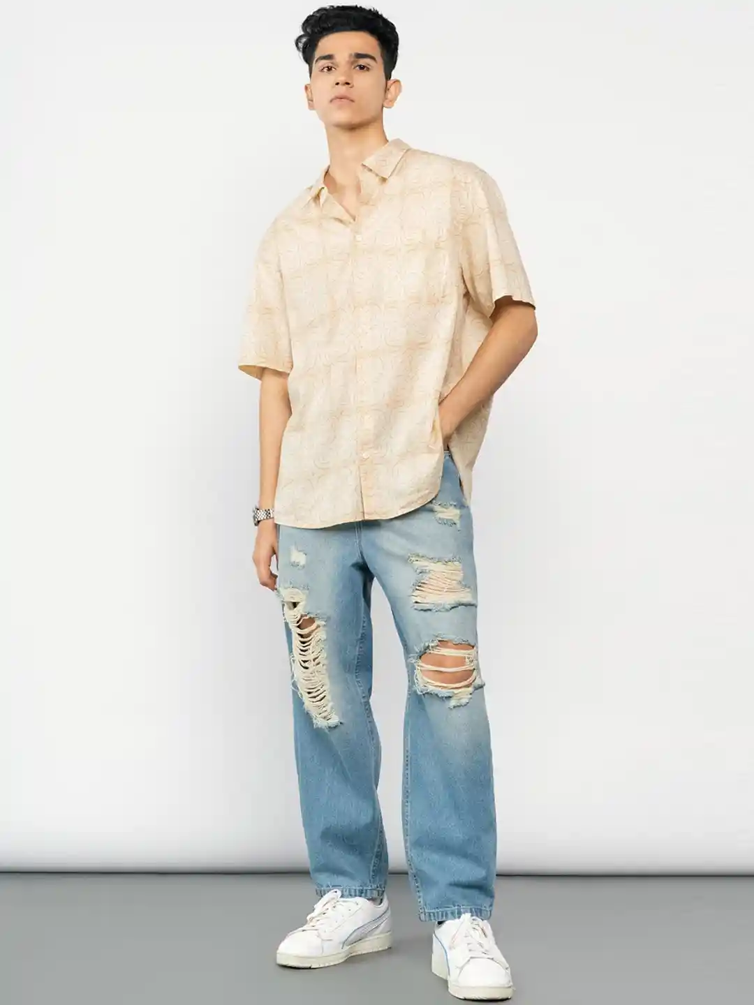 FREAKINS Men Blue Relaxed Fit High-Rise Distressed Heavy Fade Jeans