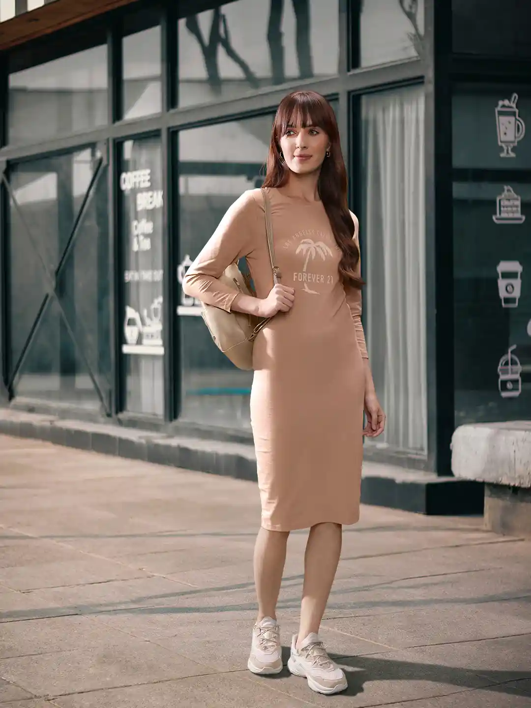 Midi Dress Long Sleeve Shirt With Dress Over FOREVER 21 Graphic