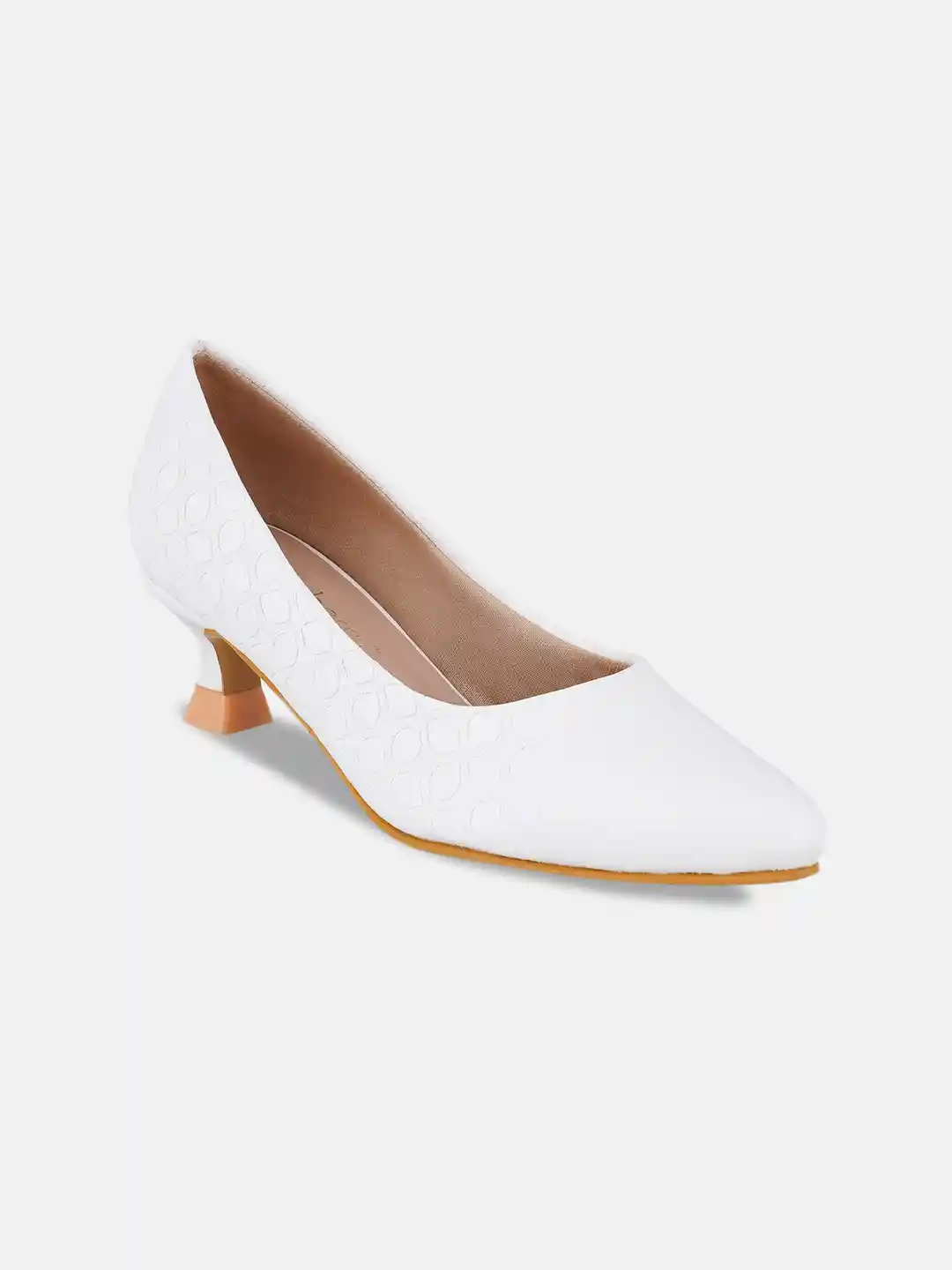Buy DressBerry White Textured Kitten Heel Pumps Heels for Women
