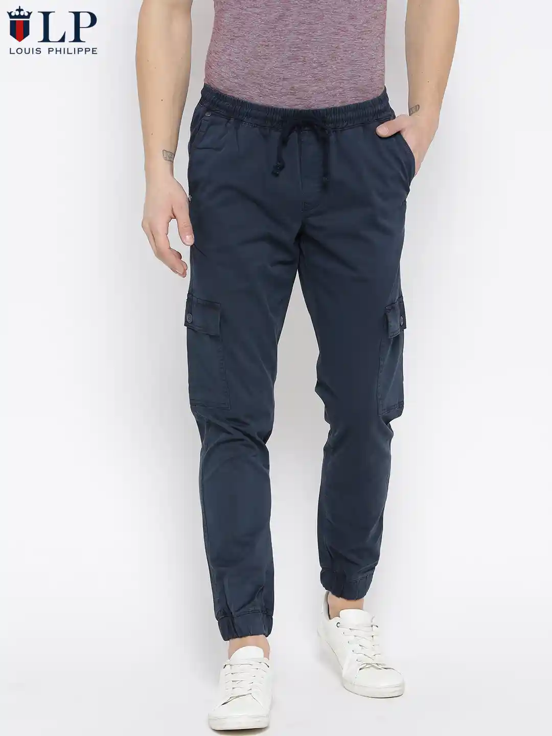 Buy Louis Philippe Jeans Men Navy Blue Slim Fit Solid Cargos