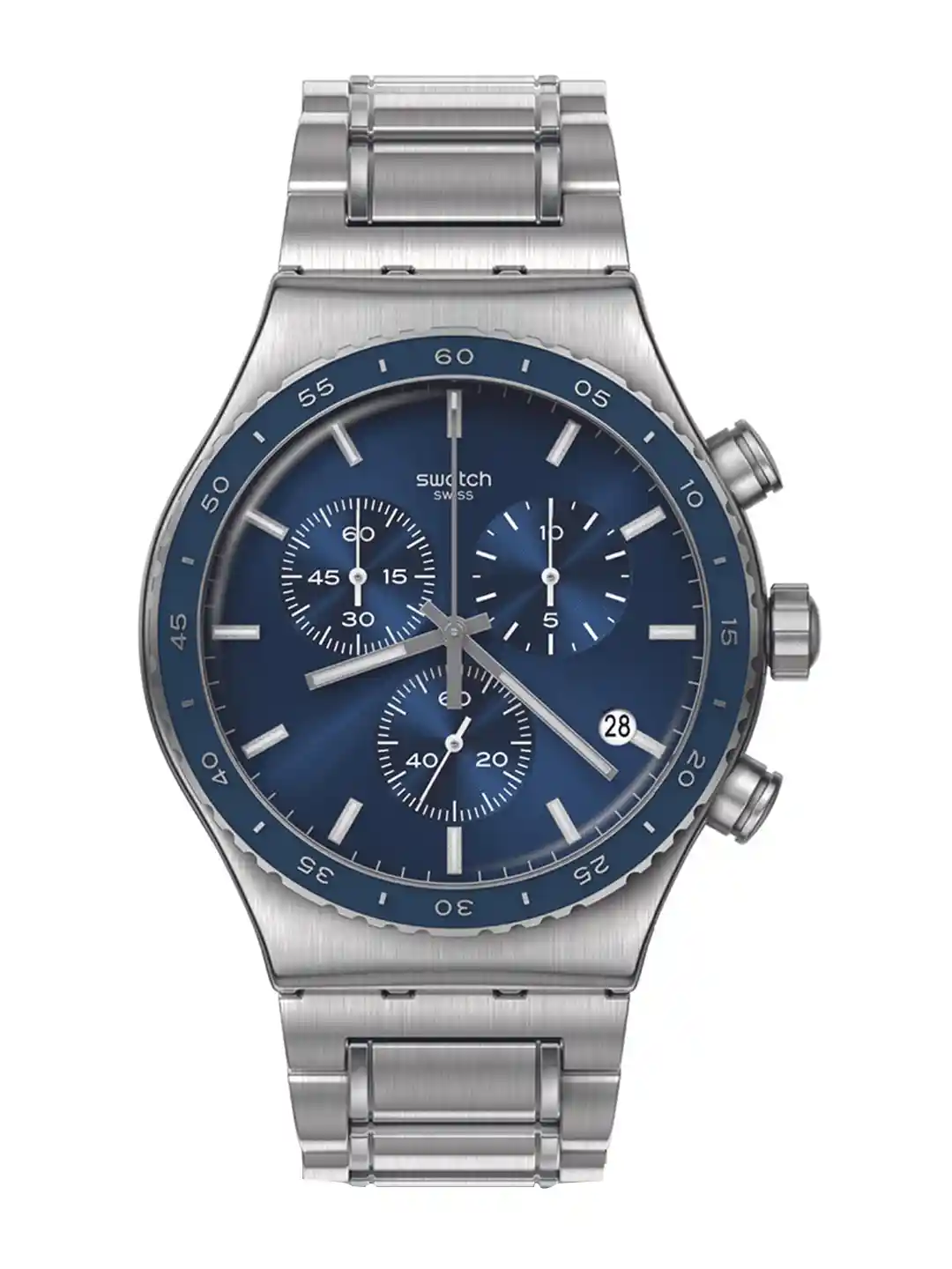 Swatch Men Embellished Dial Stainless Steel Bracelet Style Straps  Analogue Watch YVS496G