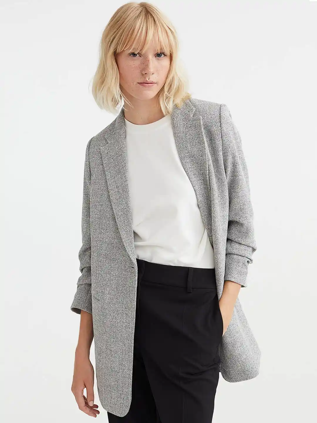 Buy H&M Women Gathered-Sleeve Jacket Blazers for Women 22667784