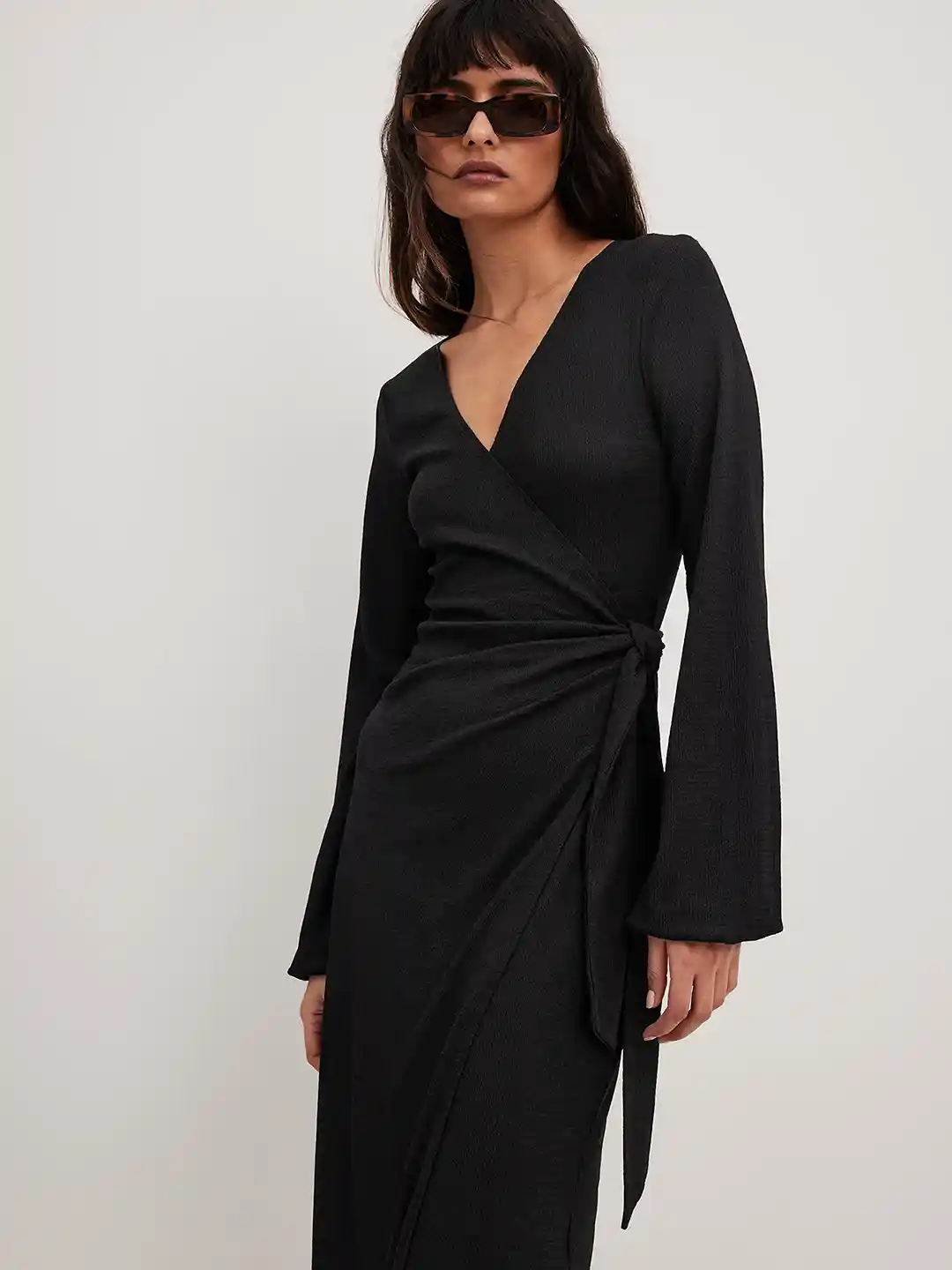 Buy NA-KD Textured Flared Sleeves Wrap Maxi Dress Dresses for