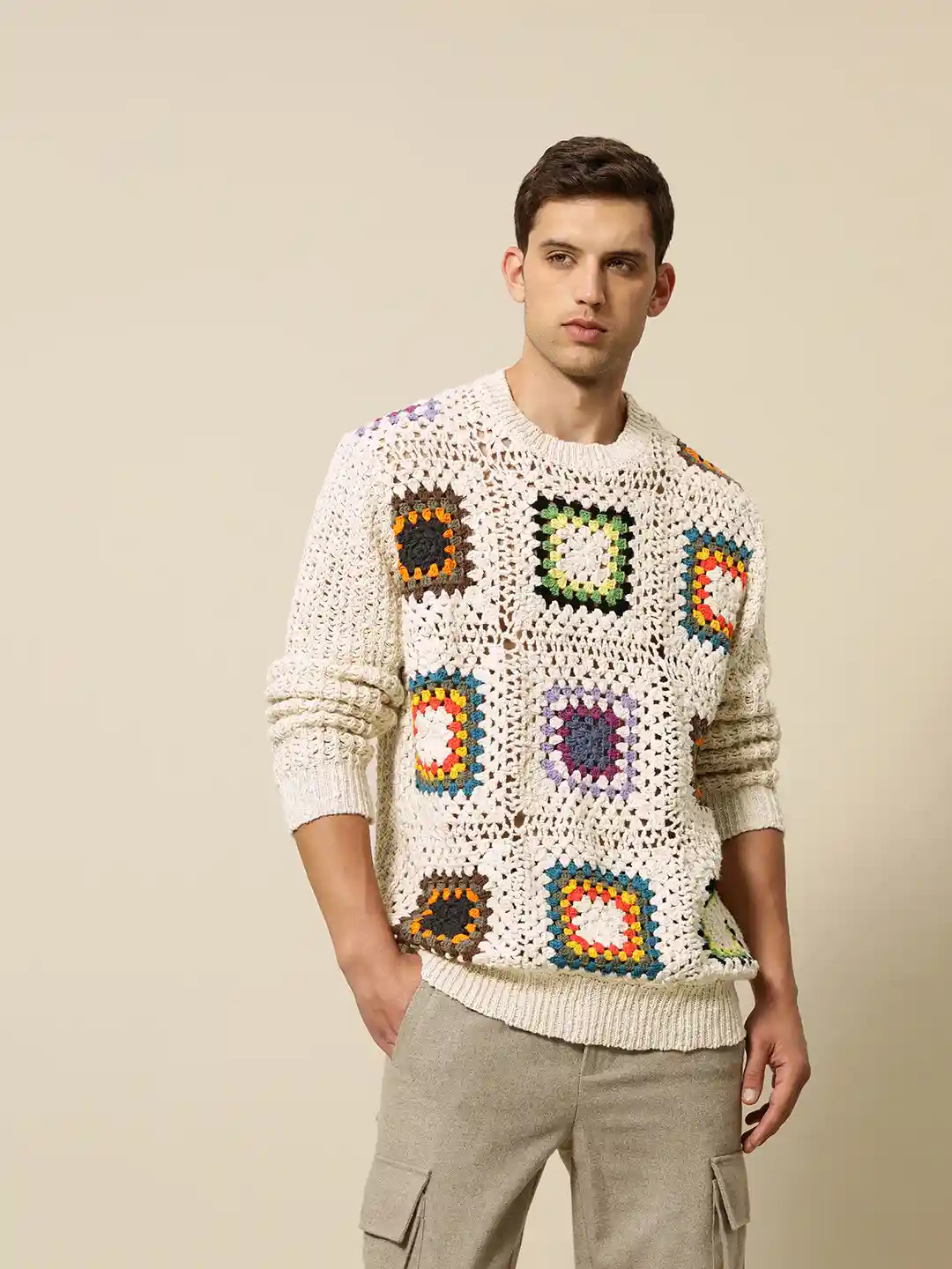 Crochet Sweater Colorful Mens Cardigan Crochet Sweater Mens