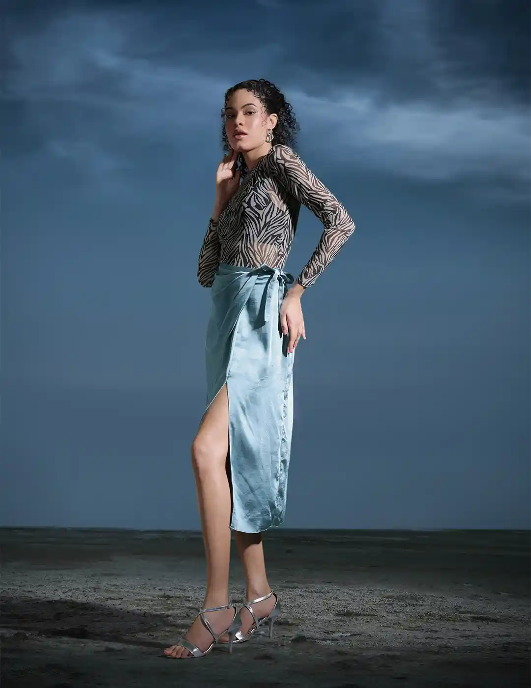 MANGO Satin Wrap Midi skirt