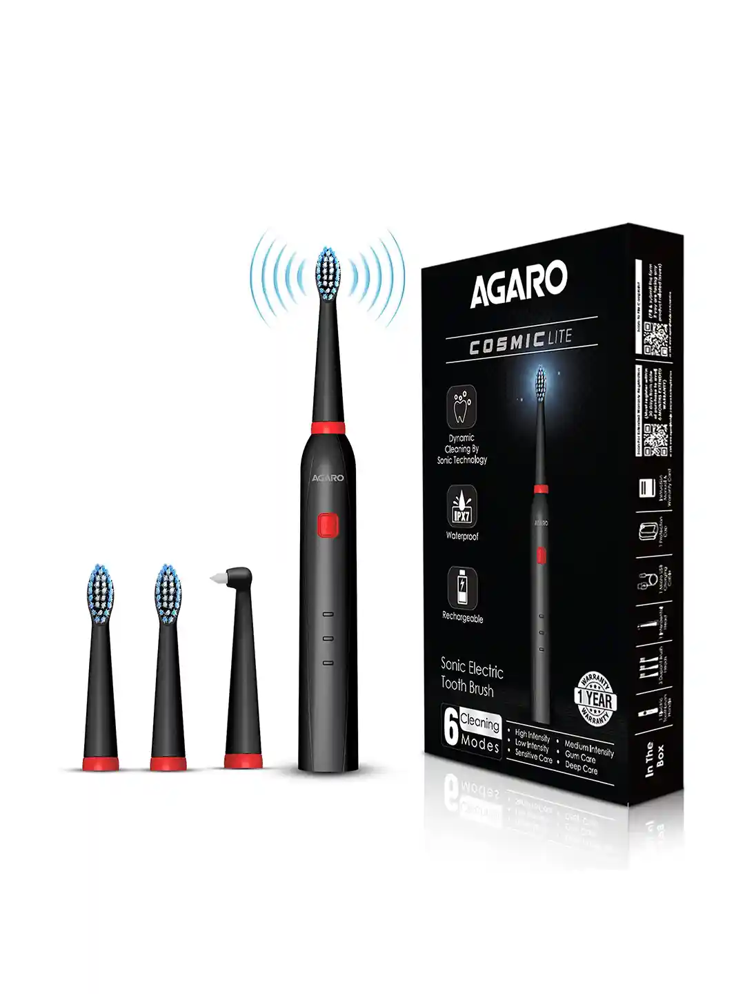 Buy Agaro Cosmic Lite Sonic Tooth Brush with 6 Modes & 3 Brush