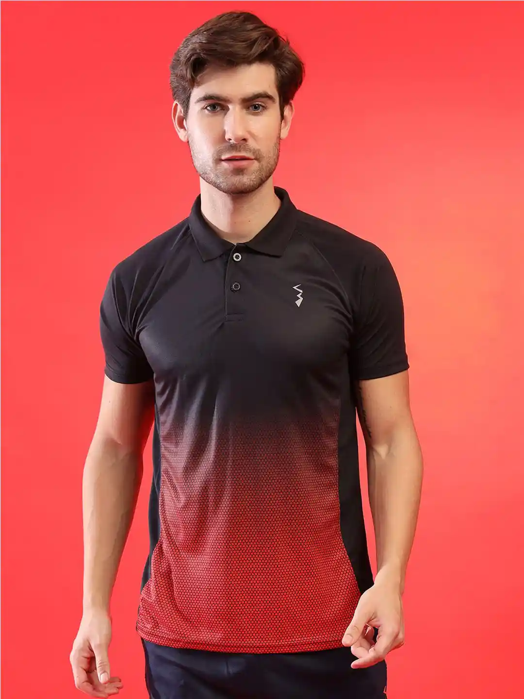 Buy Campus Sutra Red Black Polo Collar Short Sleeves Running Dry
