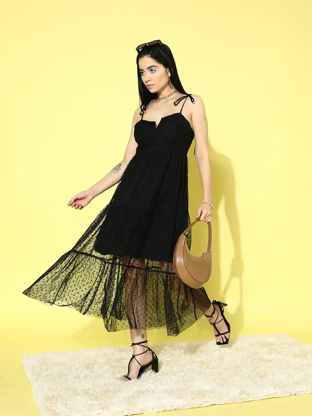 Berrylush Black Net Fit Flare Mini Dress