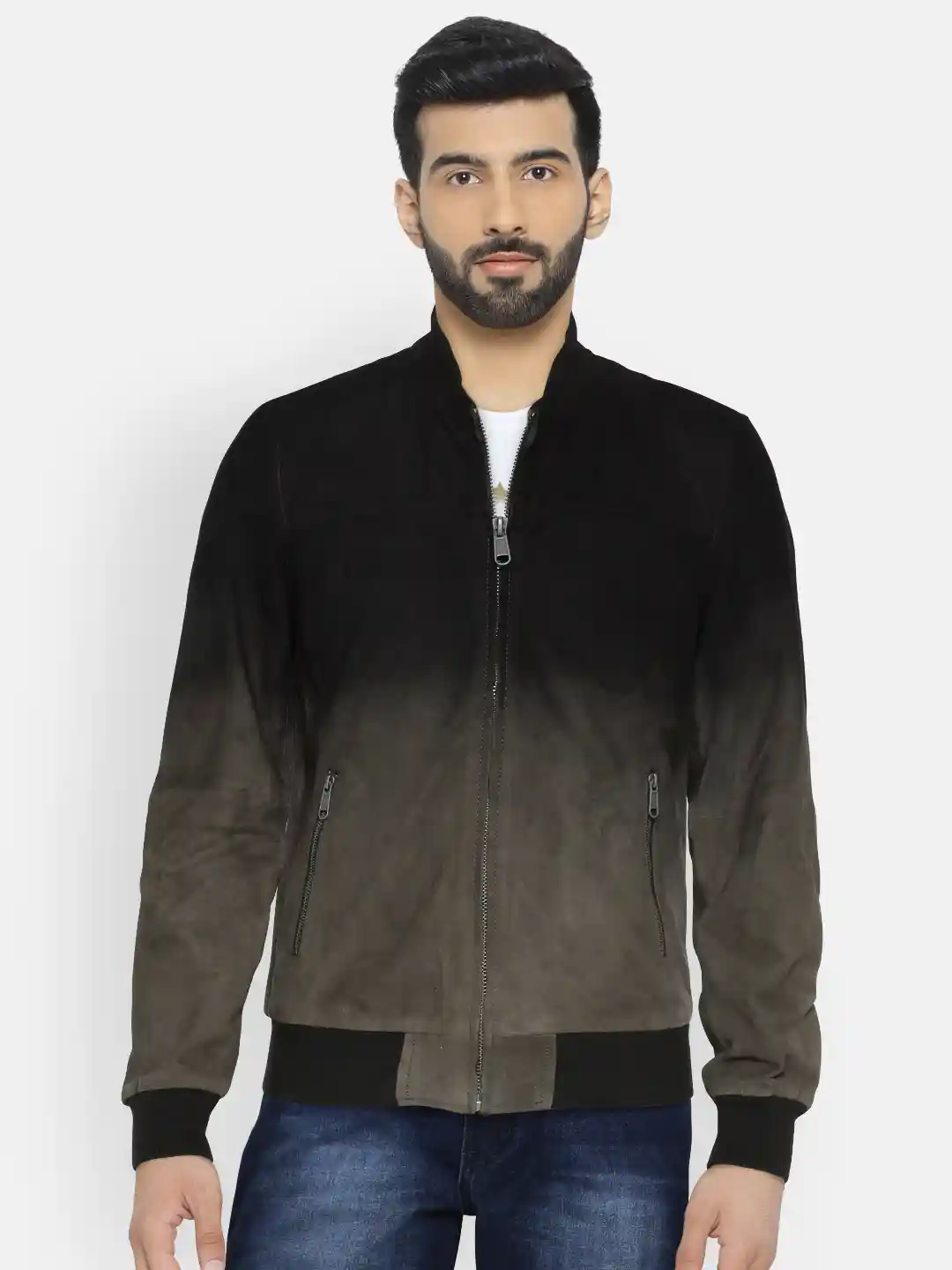 Buy Jack Jones Men Grey Solid Suede Bomber Jacket Jackets for