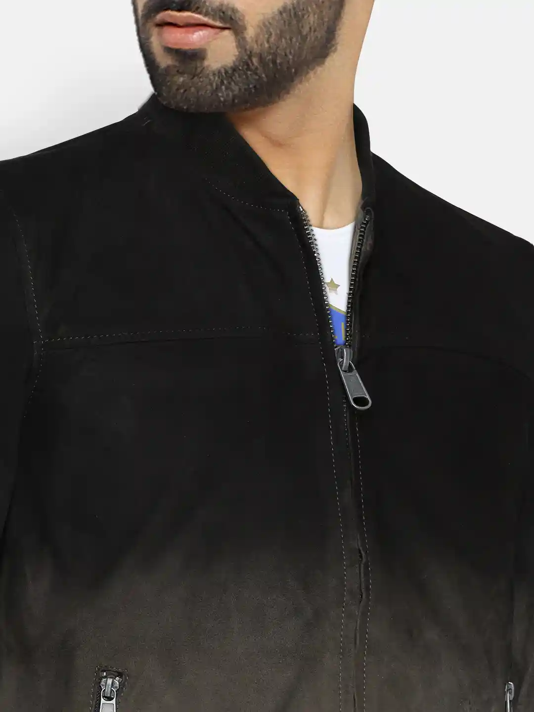 Buy Jack Jones Men Grey Solid Suede Bomber Jacket Jackets for