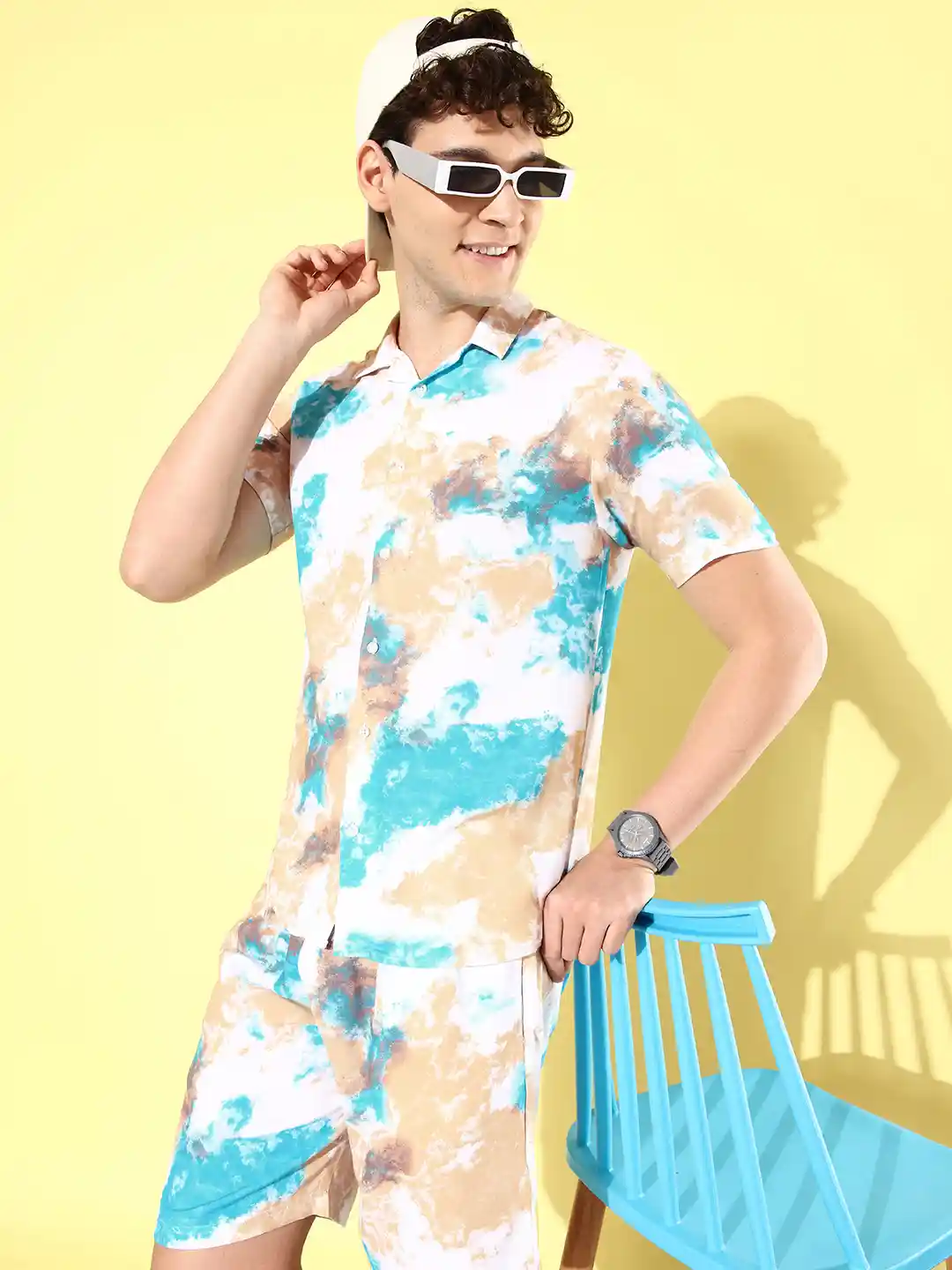 Buy CS LIFE Men Pure Cotton Printed Shirt Shorts Co-Ords Set