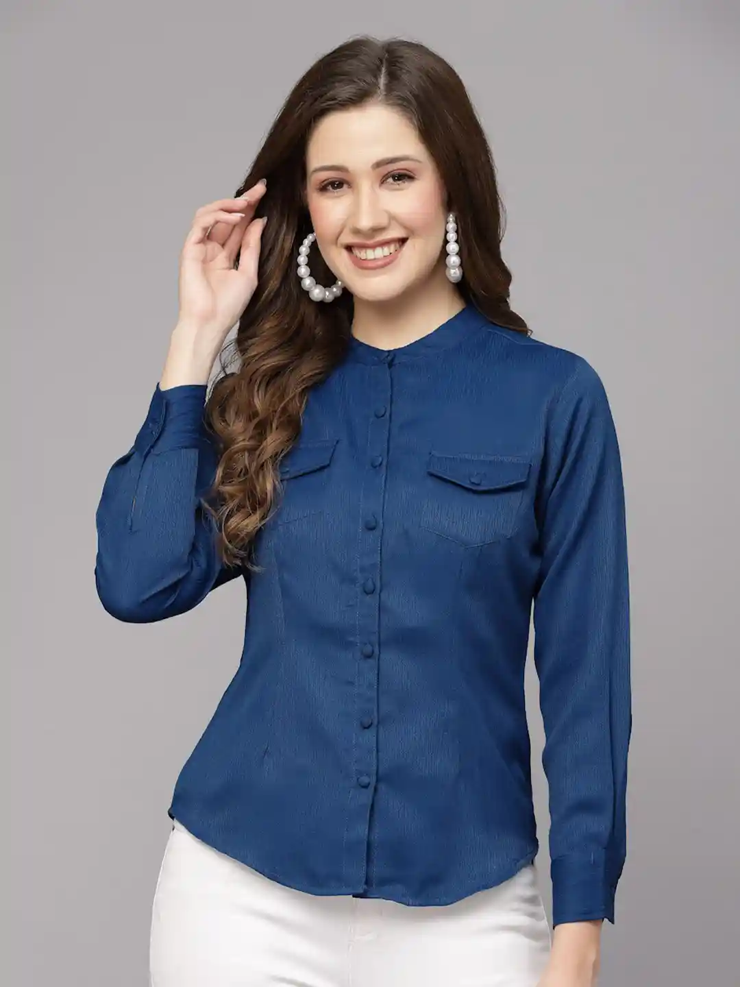 Buy aayu Straight Band Collar Long Sleeves Cotton Casual Shirt
