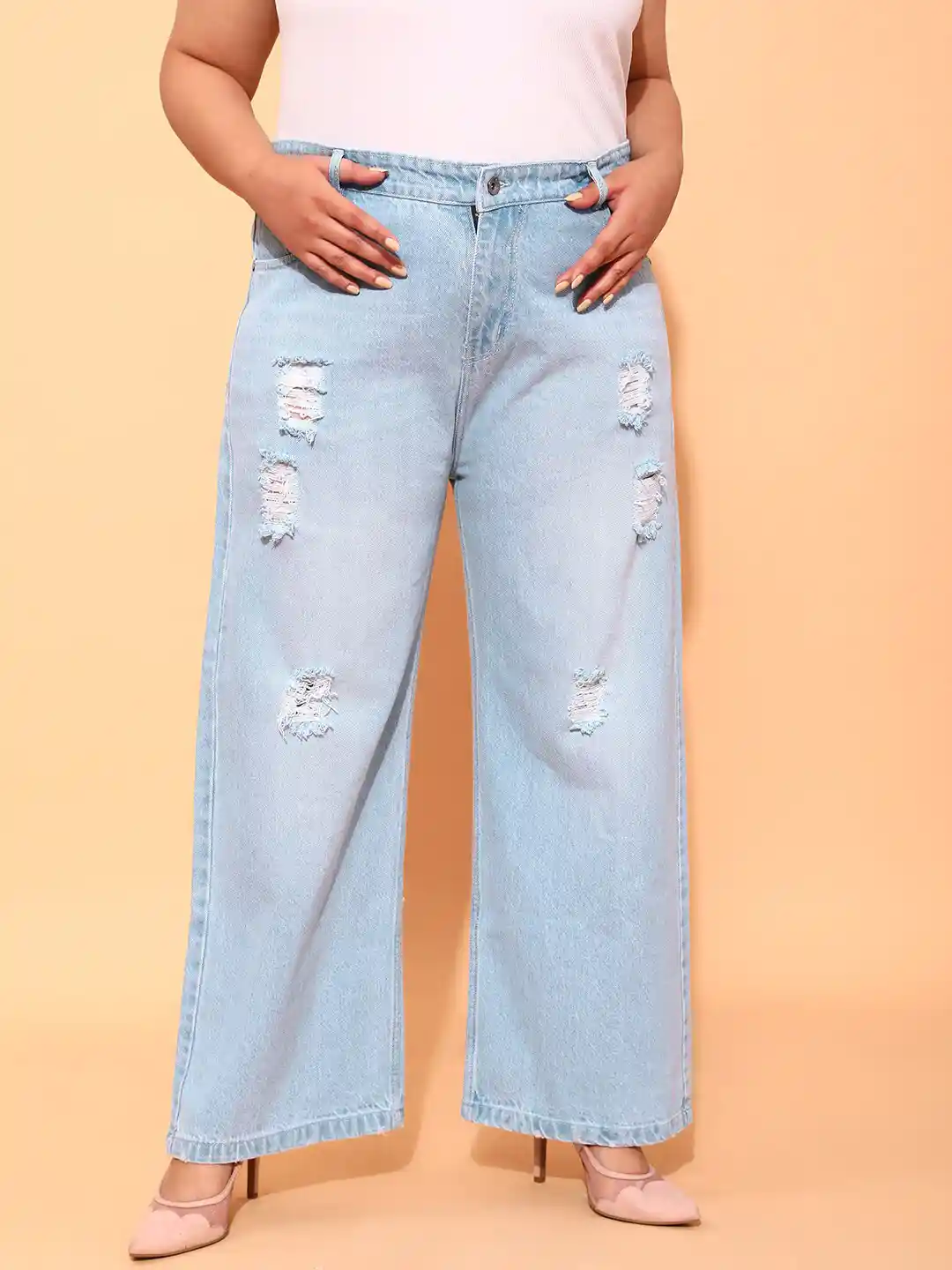 Ladies Jeans Distressed Bell Bottom Jeans Plus Size Buy CURVY