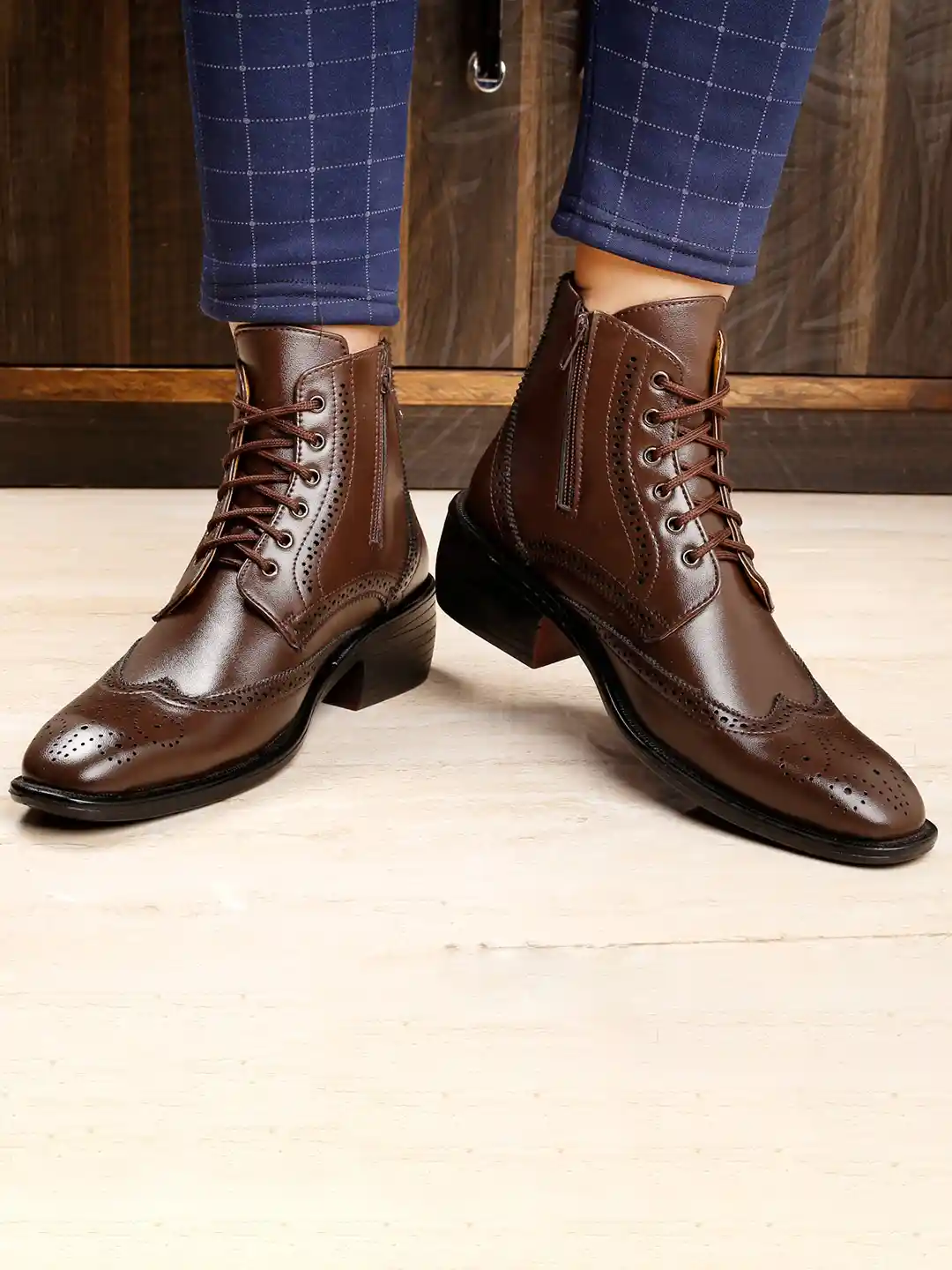 Buy Bxxy Men Perforated Block-Heeled Brogue Elevator Boots Boots