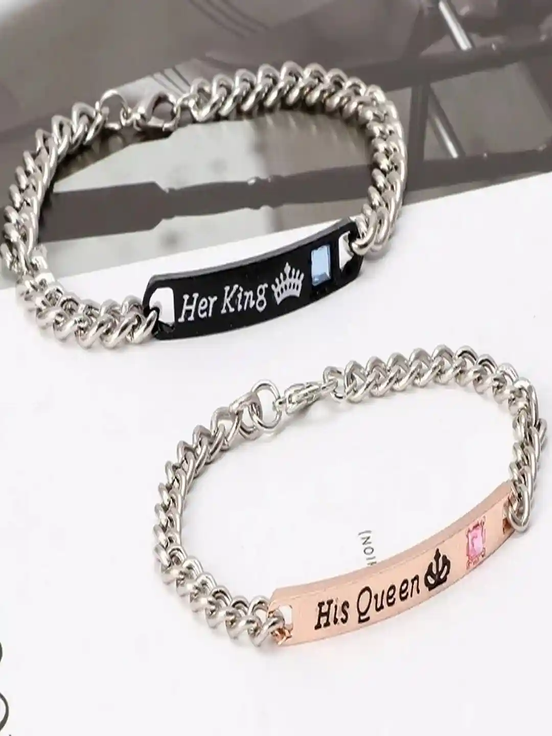 Buy UNIVERSITY TRENDZ Set of Silver-Plated Couple Bracelets