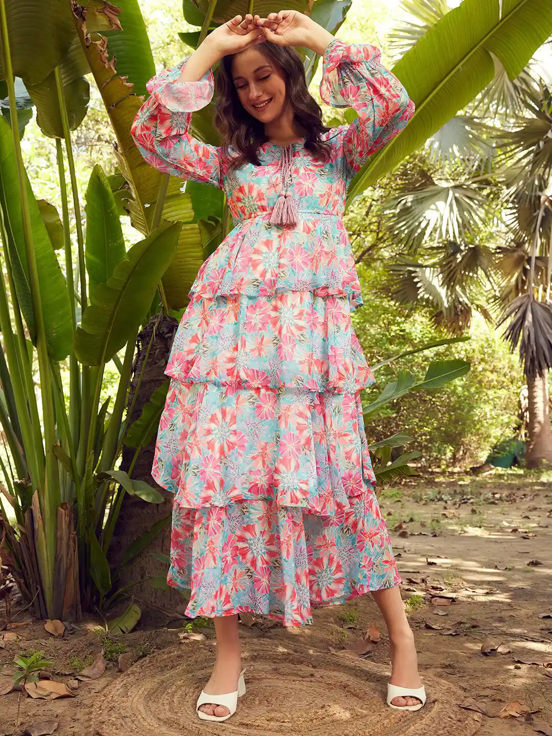 STREET Floral Printed Georgette Fit Flare Maxi Dress