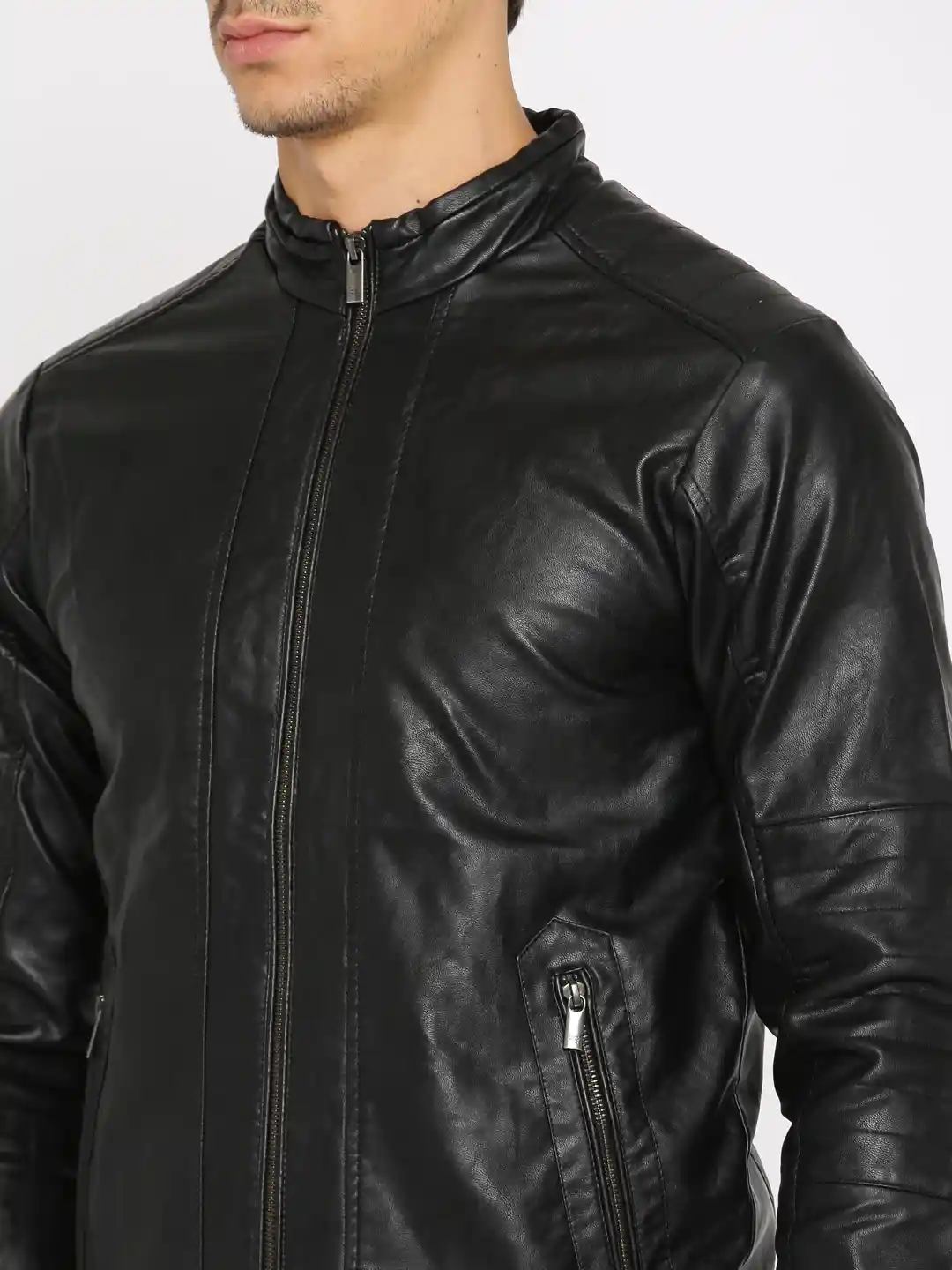 Buy Peter England Casuals Men Black Solid Biker Jacket - Jackets