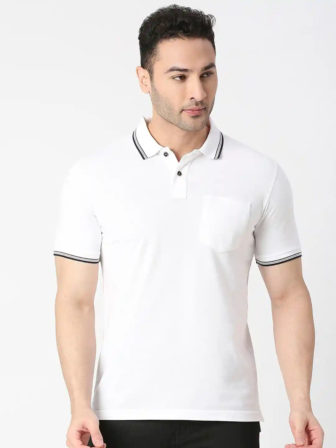 Buy DRAGON HILL Men White Polo Collar Pockets Slim Fit T-shirt