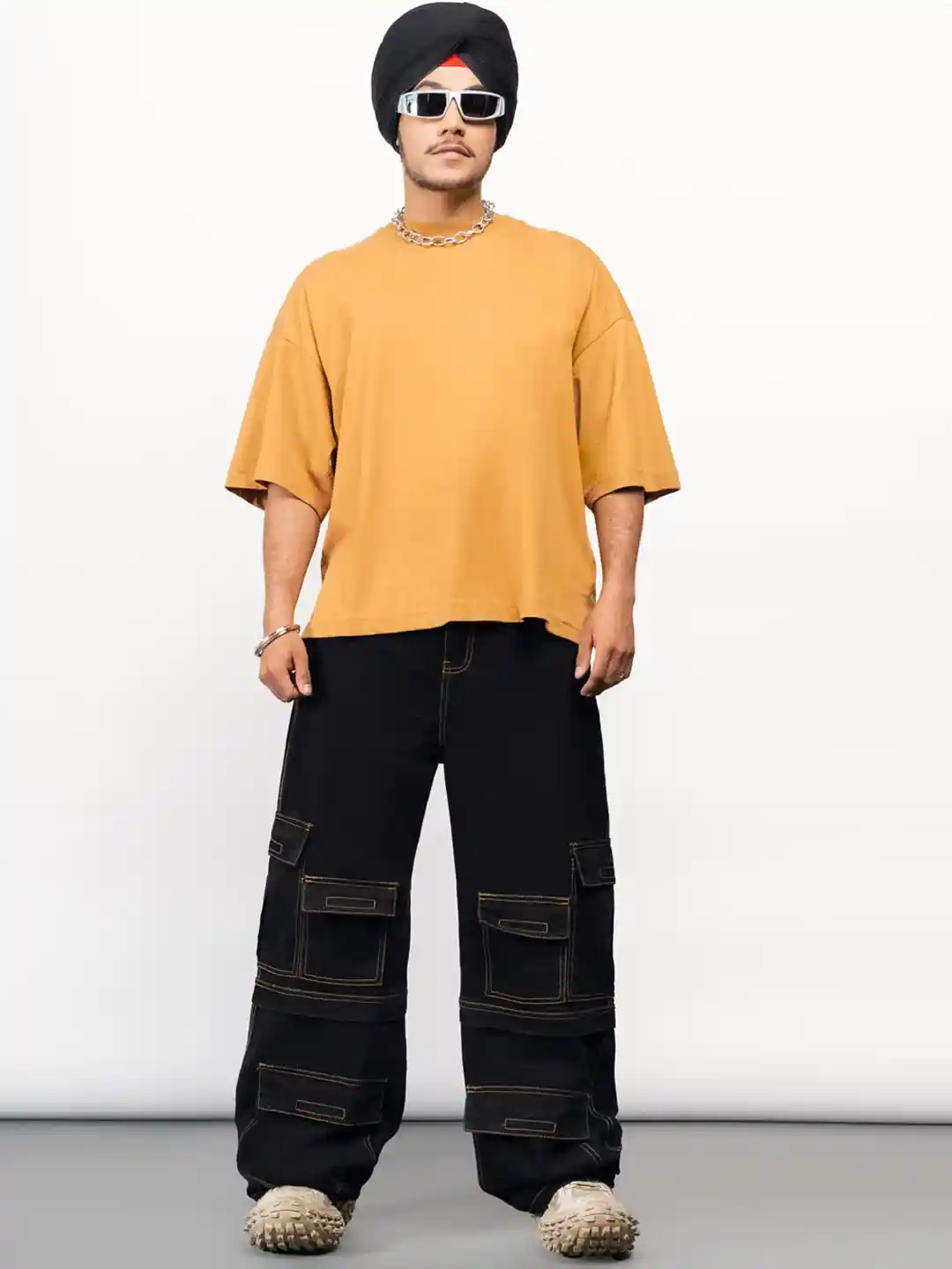 FREAKINS Men Black Relaxed Fit High-Rise Pure Cotton Cargo Jeans